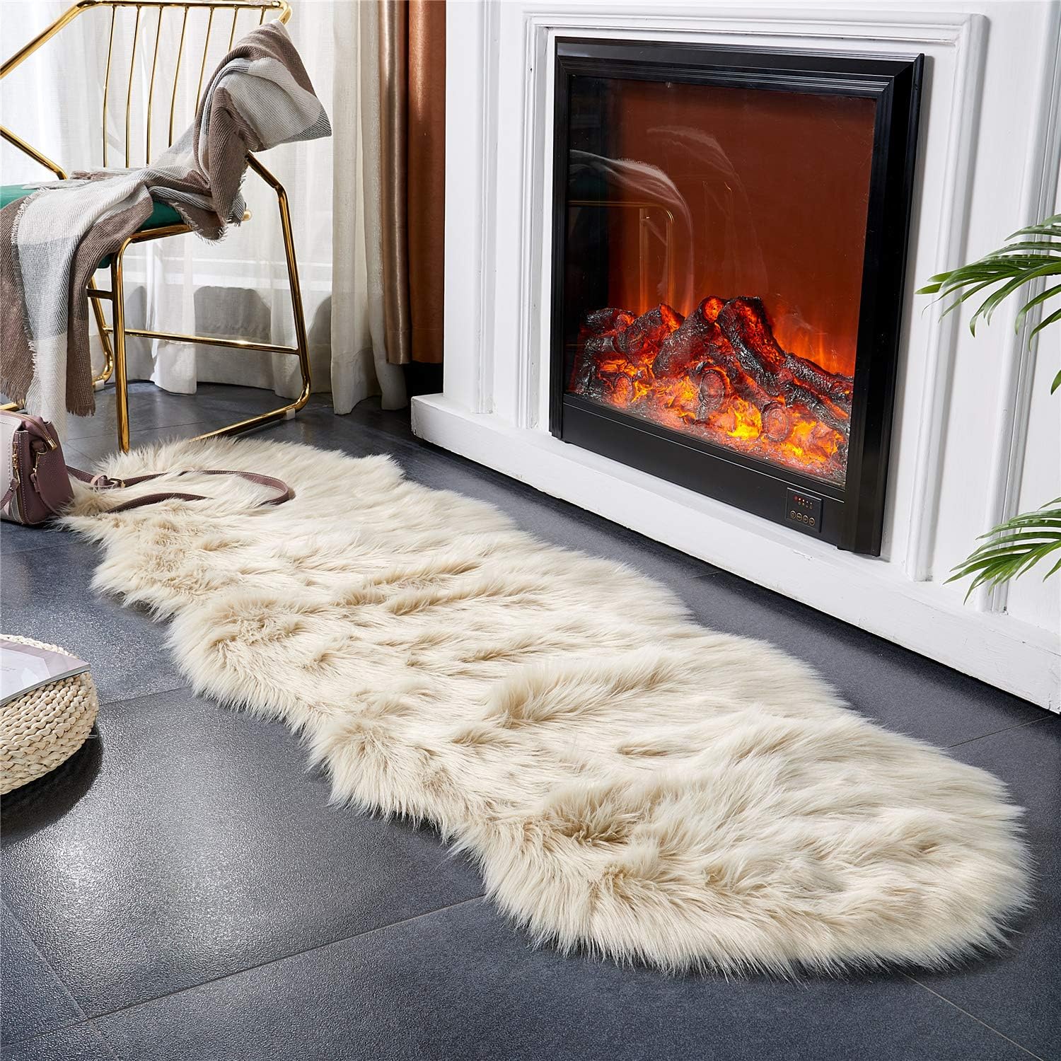EasyJoy Ultra Soft Fluffy Shaggy Area Rug Faux Fur Rug Chair Cover Seat Pad Fuzzy Area Rug for Bedroom Floor Sofa Living Room (2 x 6 ft Sheepskin