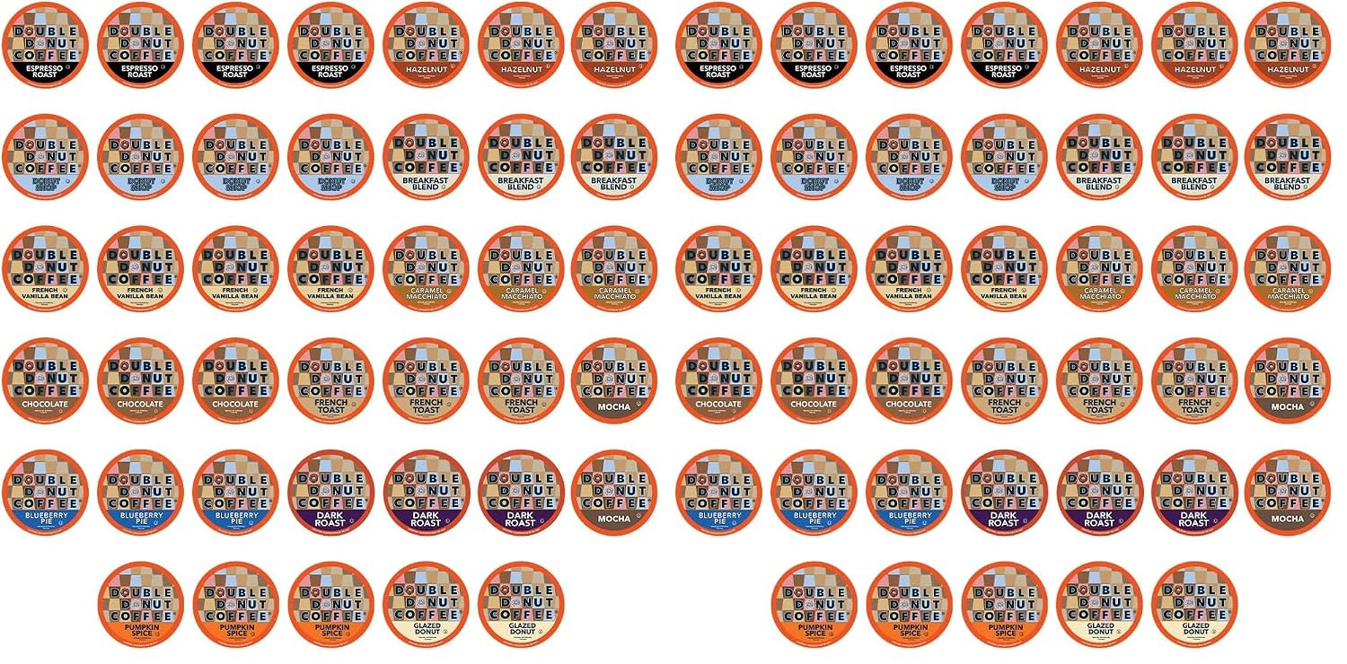 Double Donut Coffee Variety Pack, Including Flavored Coffee Pods, Medium Roast, & Dark Roast Coffee, Single Serve Coffee for Keurig K Cup Brewers, 40 Count
