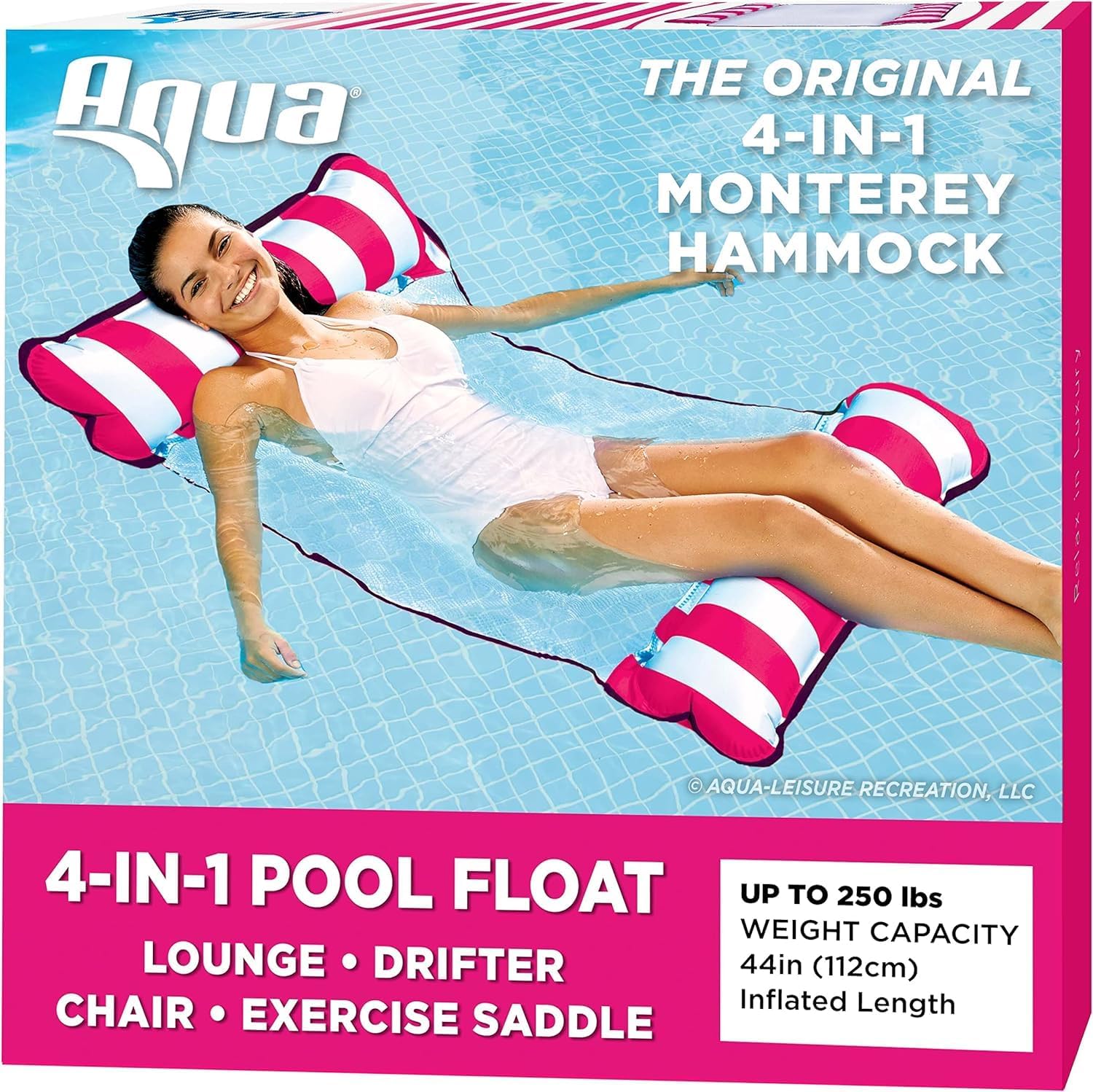 Aqua 4-in-1 Monterey Hammock Pool Float & Water Hammocks – 2-3-4 Multipacks – Multiple Colors/Styles – for Adults and Kids Floating