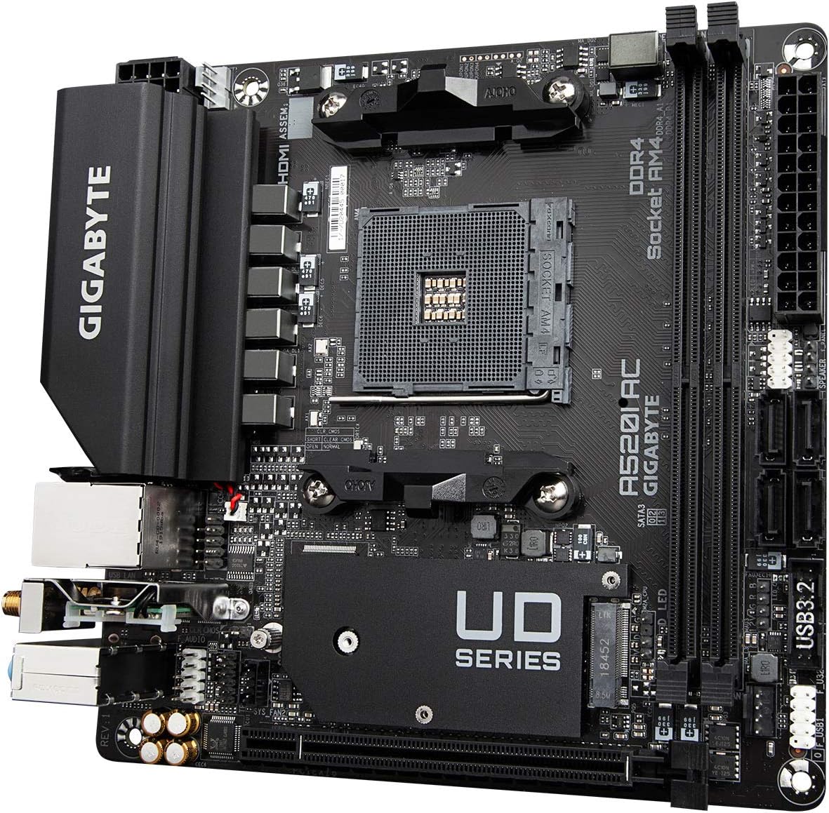 Gigabyte A520I AC (AMD Ryzen AM4/Mini-ITX/Direct 6 Phases Digital PWM with 55A DrMOS/Gaming GbE LAN/Intel WiFi+Bluetooth/NVMe PCIe 3.0 x4 M.2/3
