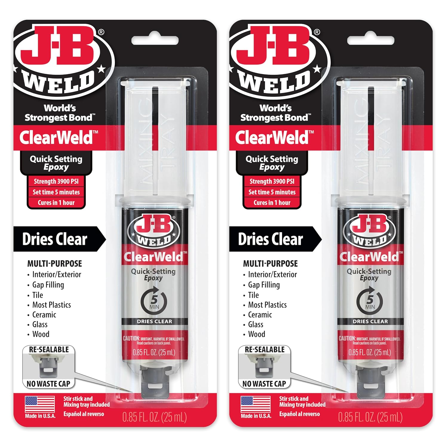 J-B Weld 50112 ClearWeld 5 Minute Set Epoxy Syringe - Clear - 25 ml, 25ml