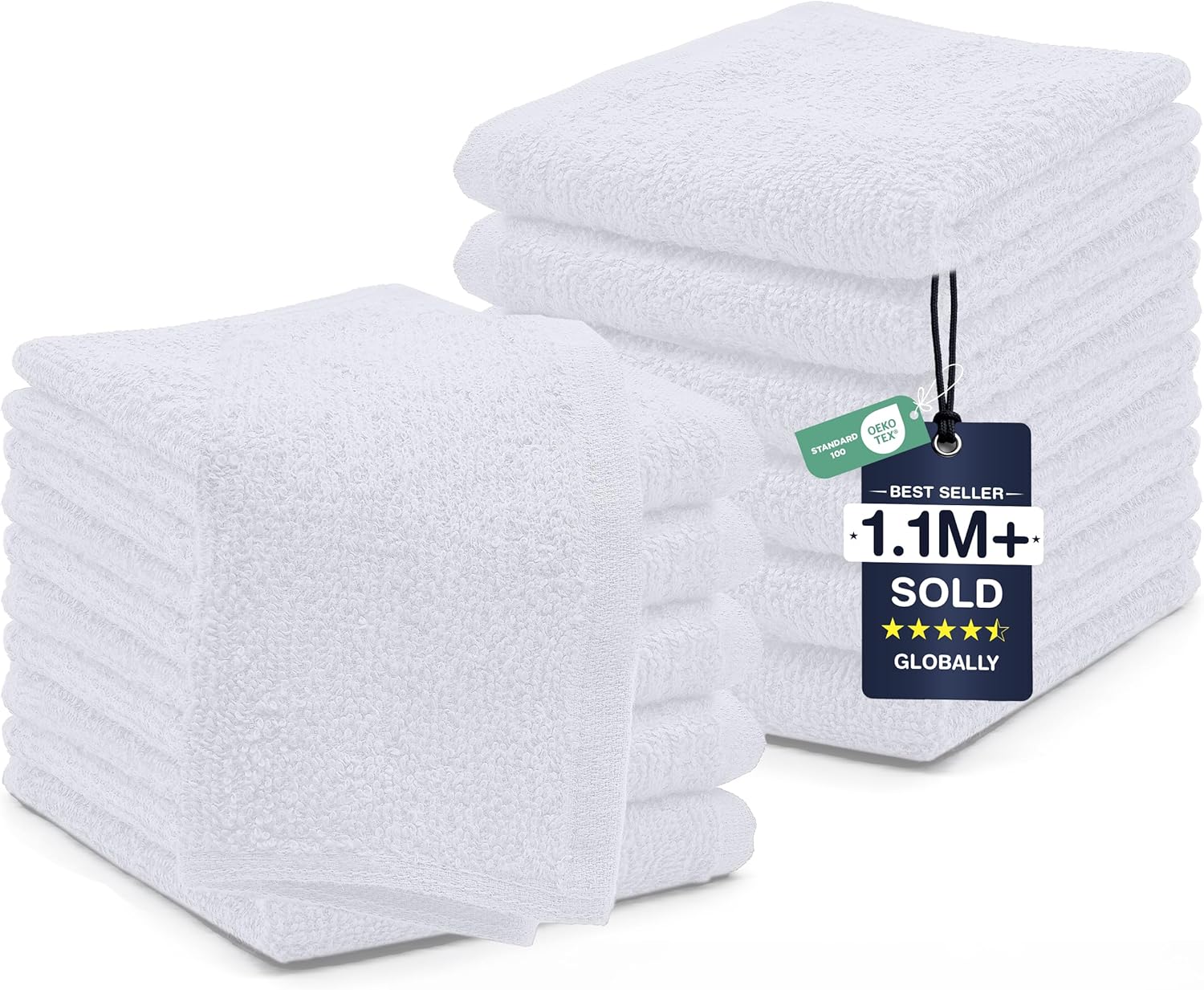 DAN RIVER 24 Pack Cotton Wash Cloths Set for Showering [12x12] White