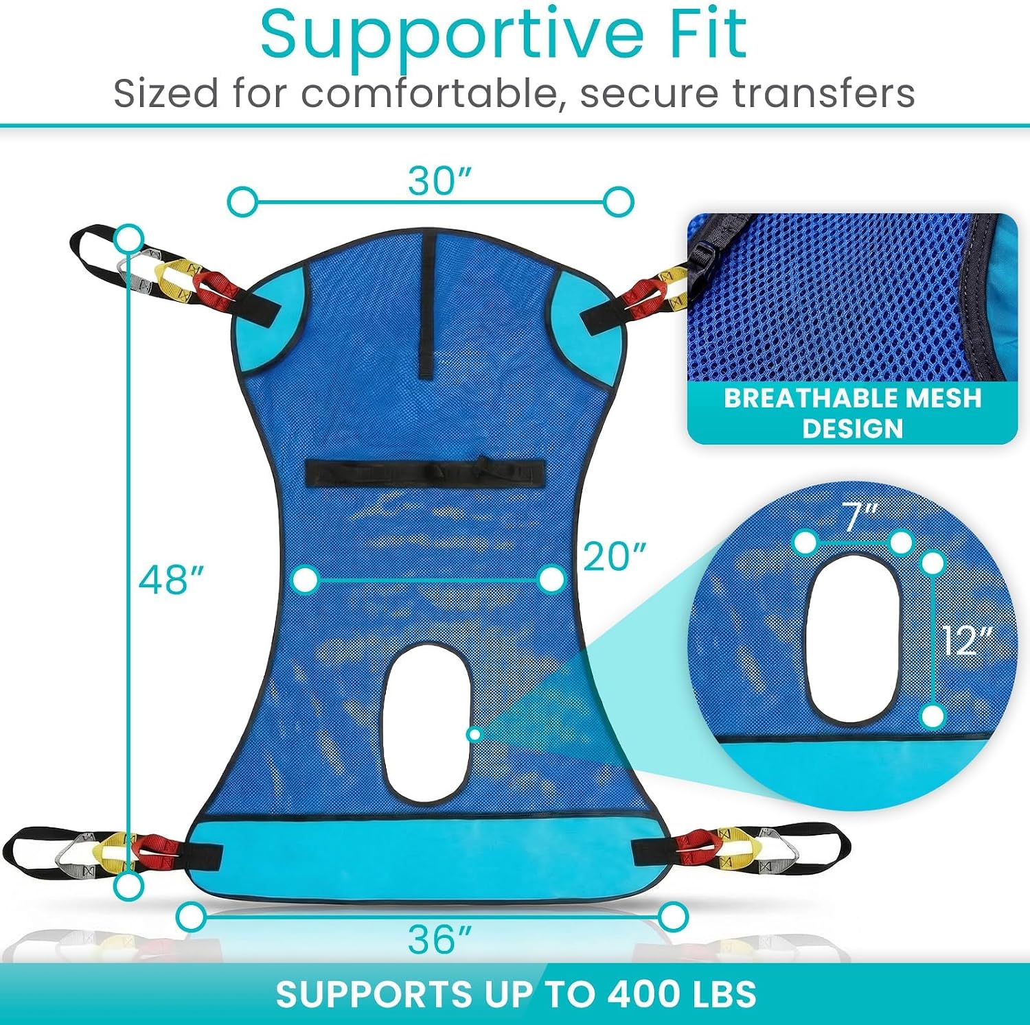 Vive Patient Lift Sling with Opening (400lb Capacity) - Lifting Aid Straps