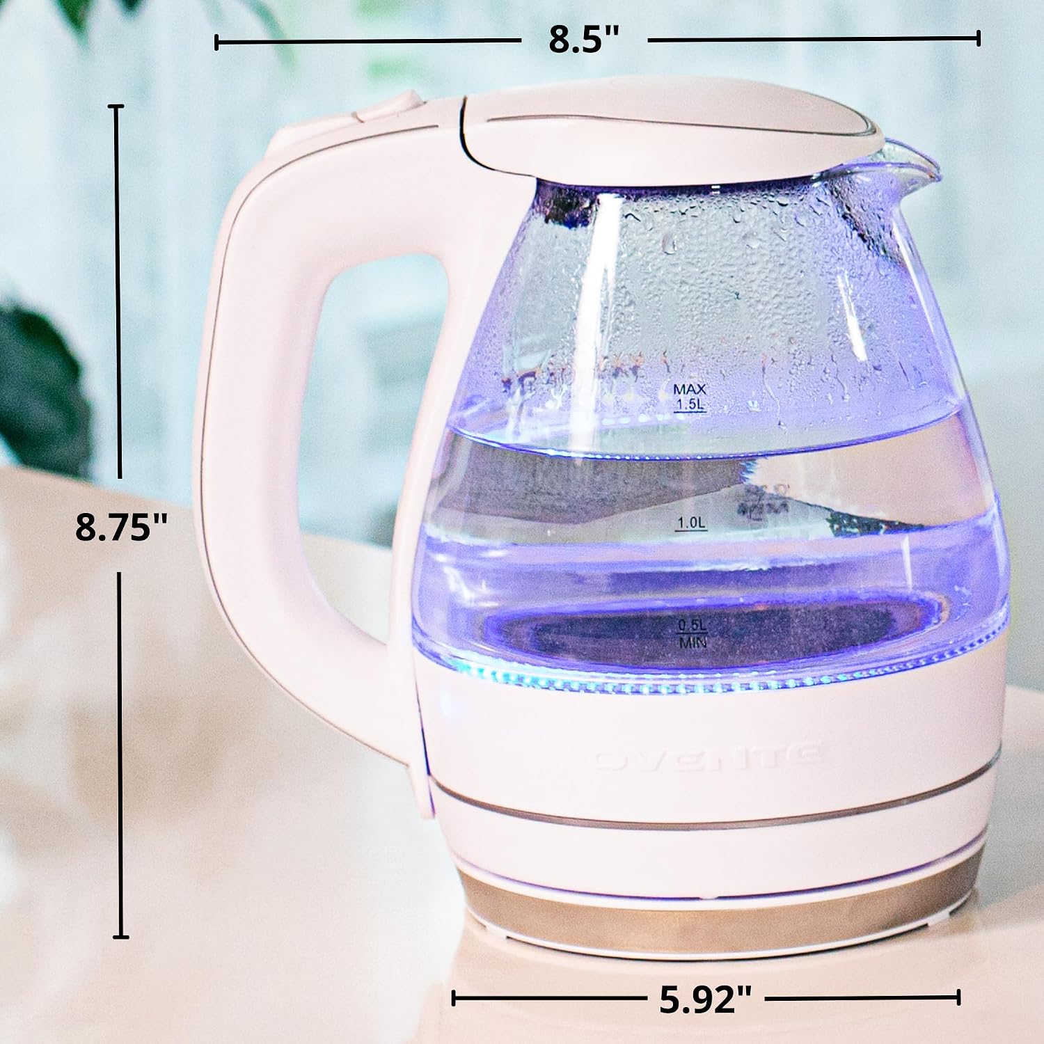 OVENTE 1.5L Glass Electric Kettle Water Boiler, Black KG83B | 1100W Fast Boiling, Borosilicate Glass, BPA-Free, Blue LED, Auto Shut-Off, Boil-Dry Protection, Removable Filter, 360° Base