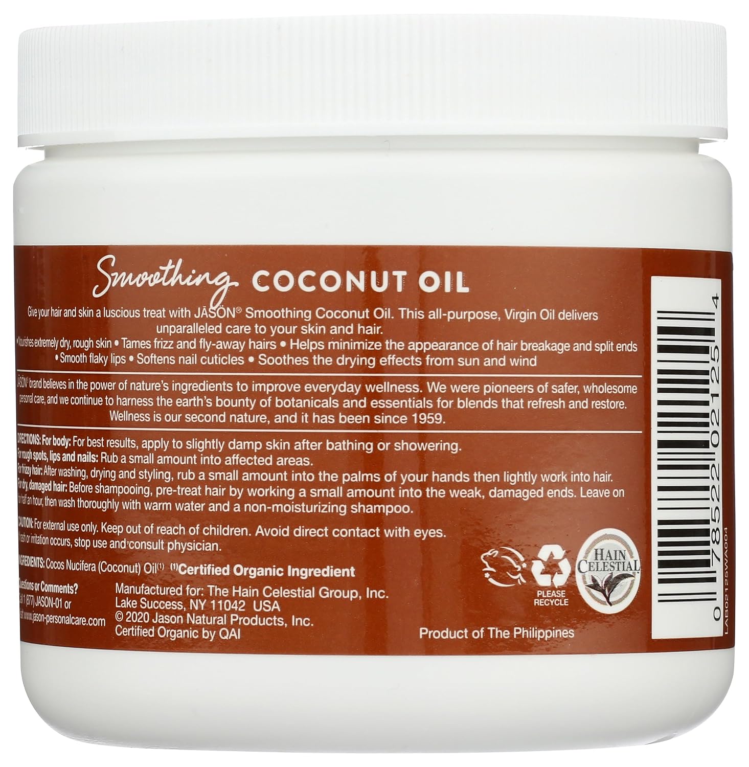 Jason Organic Unrefined Oil, Smoothing Coconut, 15 Oz