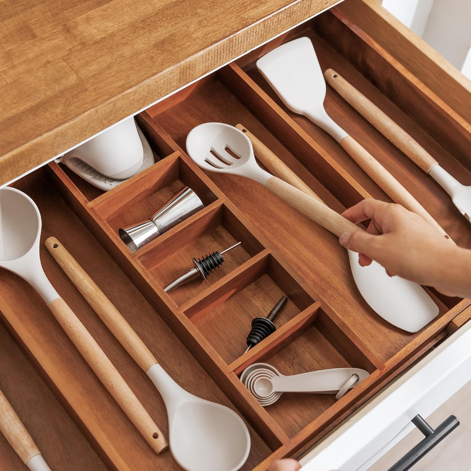Utensil & Junk Drawer Organizer, 16-28 in, Bamboo | Food-safe contract grade, 100% sustainable wood, non-slip, adjustable