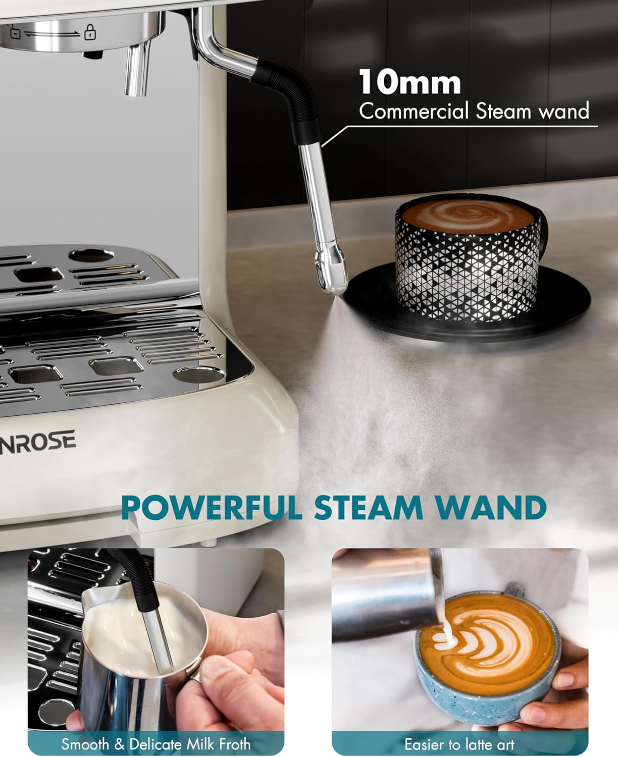 Espresso Machine with Grinder and Milk Frother, 20 Bar ULKA Pump | Fully Removable Burr Assembly, Adjustable Dosing & Independent Hot Water for Latte