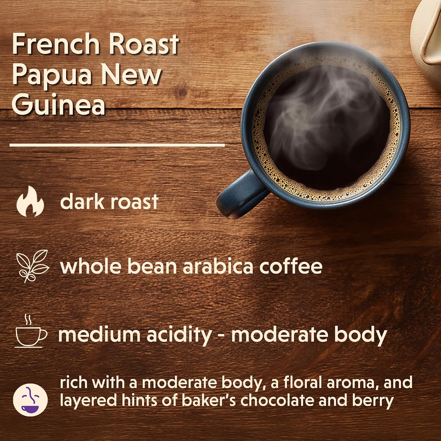 Coffee Bean Direct French Roast Papua New Guinea, Whole Bean, 5lb Bag | Dark Roast, Single Origin Arabica Coffee Beans