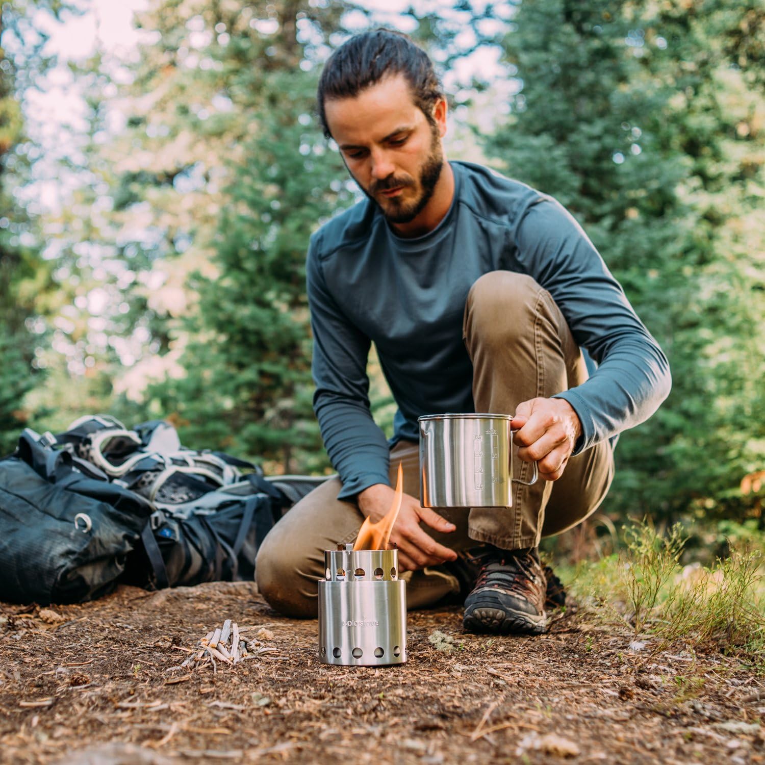 Solo Stove with Backup Alcohol Burner - Lightweight Kitchen Kit for Backpacking, Camping, Survival