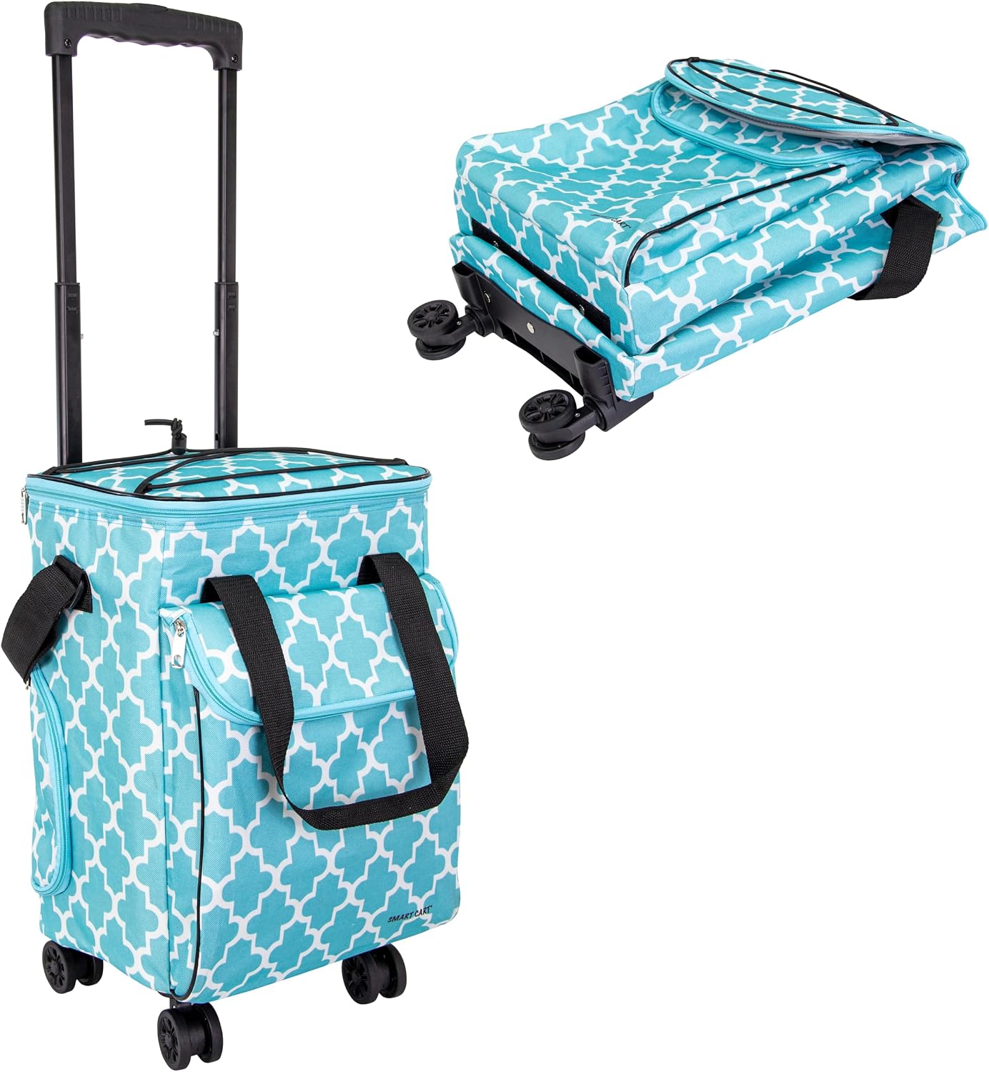 Ultra Compact Cooler Smart Cart with Wheels - Collapsible Insulated Cooler Bag - Foldable Travel Cooler 36 Cans - Leak Proof Trolley - Black