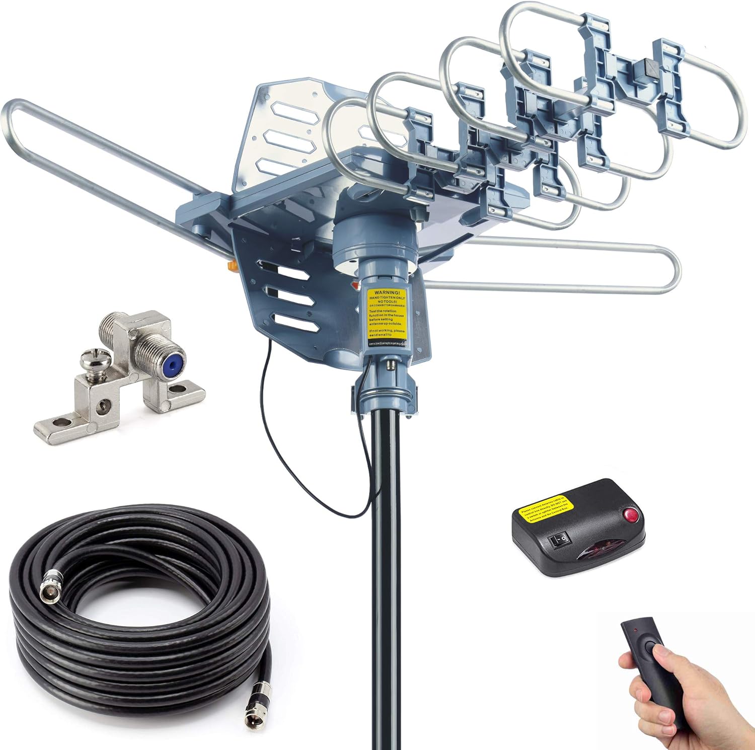 PBD Outdoor Digital Amplified HDTV Antenna, 150 Mile Motorized 360 Degree Rotation, Wireless Remote Control, 59FT RG6 Coax Cable
