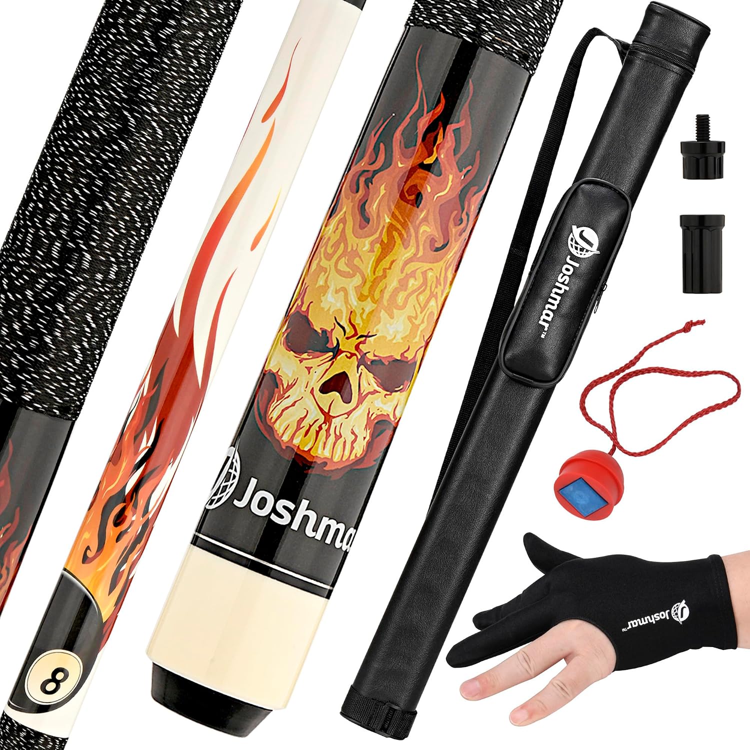 Joshmar Pool Cue Stick 58" – 2-Piece Canadian Maple Billiard Cue 19oz, 13mm Tip, Includes Hard Case, Glove & Chalk – Complete Set for Beginners