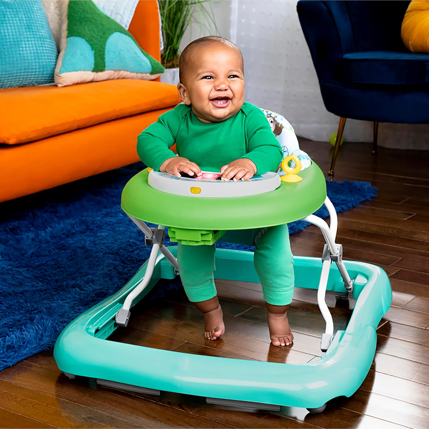 Bright Starts JuneBerry Walk-A-Bout Baby Walker and Entertainer, with Easy Fold Frame for Storage, Ages 6 Months +