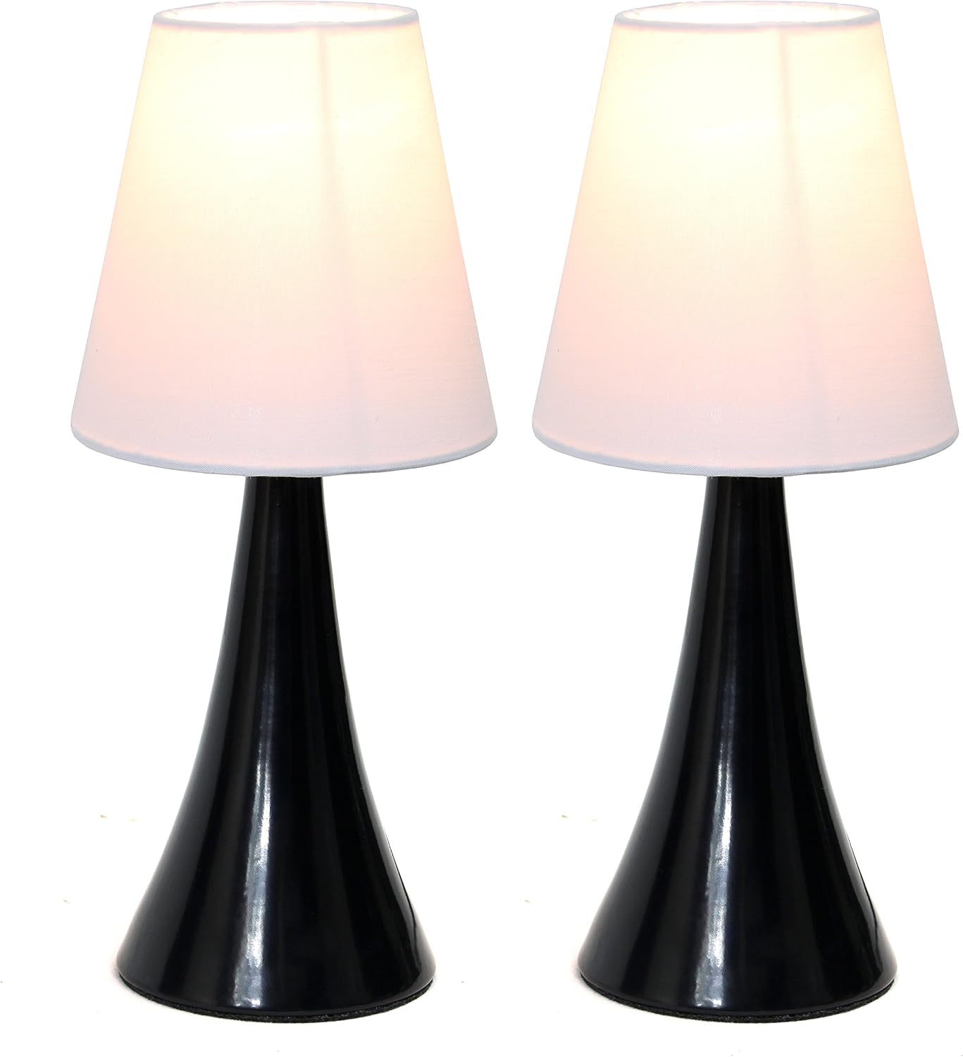 Simple Designs LT2014-WHT-2PK Valencia Brushed Nickel Mini Touch Table Lamps with Fabric Shades, White (Pack of 2)