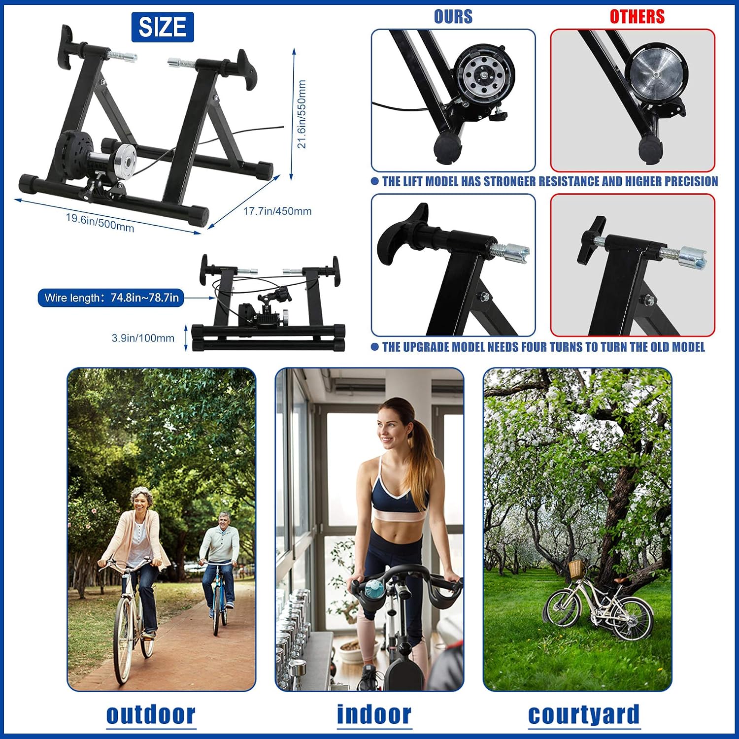 Portable Bike Trainer Stand Bicycle Trainers Road, Bike Trainer for Indoor Riding Magnetic Bike Trainer with Noise Reduction Wheel 5 Levels Resistance
