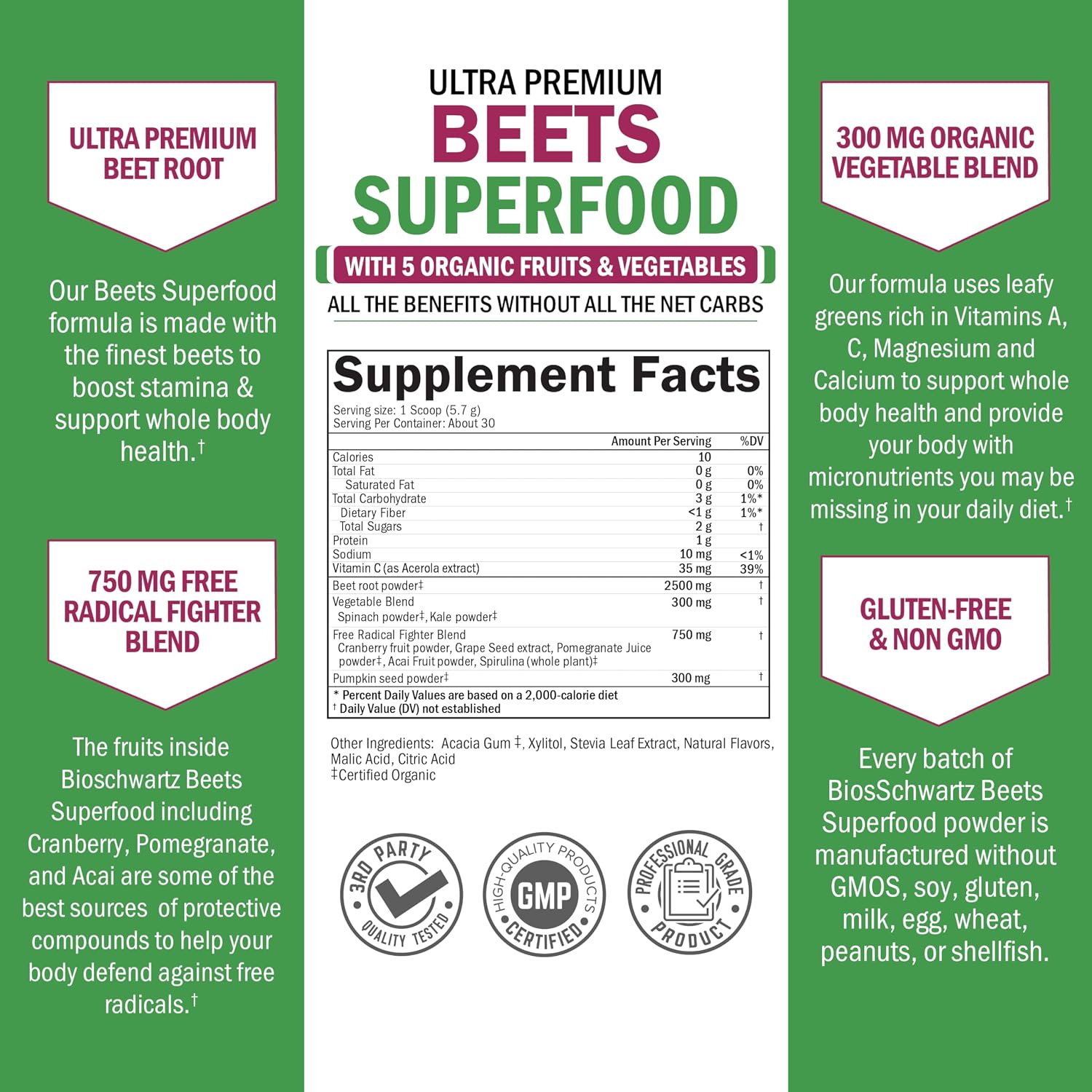 Beet Root Powder - Beets Superfood Supplement with Vitamin C - 30 Servings