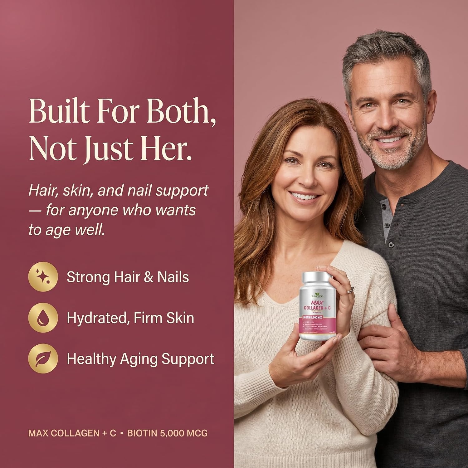 Max Collagen Plus C (60 caps) - All Natural Collagen Capsules with Biotin & Bioperine to Boost Anti Aging Hydration & Skin Firmness - Collagen Pills to Strengthen Bones & Nails