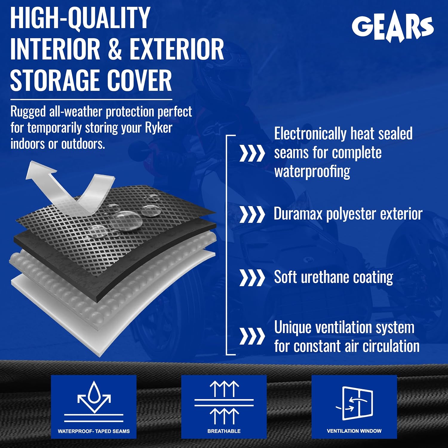 GEARS Trike Cover Compatible with Can-Am Ryker | Full Outdoor & Indoor Protection | Fits Ryker 600, 900, Sport, Rally | 2019, 2020, 2021, 2022, 2023