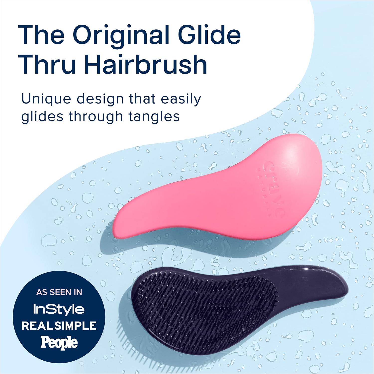 Crave Naturals Glide Thru Hair Brush - Detangler Brush for Curly, Straight, Wet or Dry Hair - Gentle Detangling Brushes for Adults, Kids, Toddlers - Hair Accessories for Women, 7.5x3" - Pink