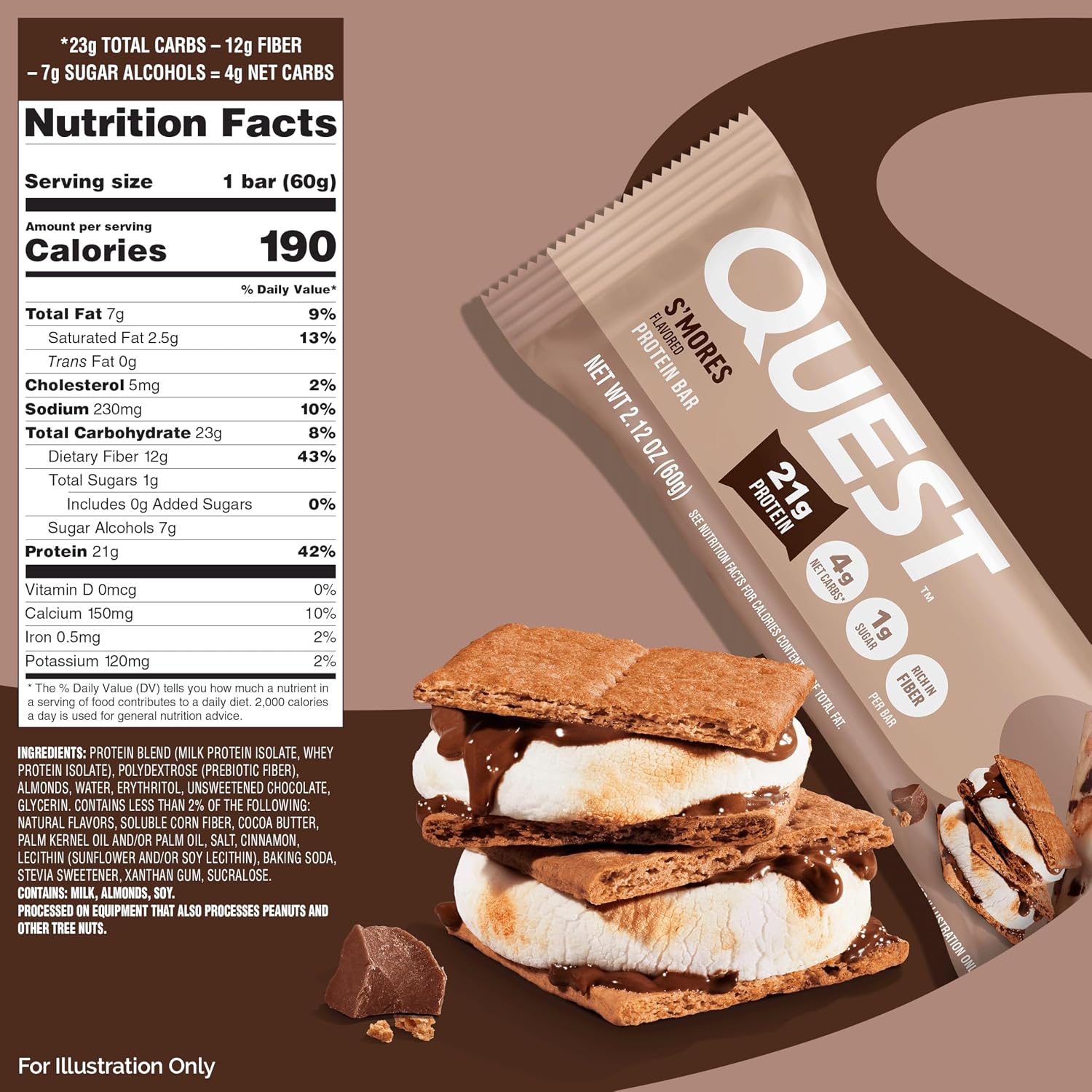 Quest Nutrition Oatmeal Chocolate Chip Protein Bars, 20g Protein, 12 Count | 12g Fiber, 5g Net Carbs, 1g Sugar, Gluten Free, High Quality Protein, Soft and Chewy, Individually Wrapped 2.12oz Bars