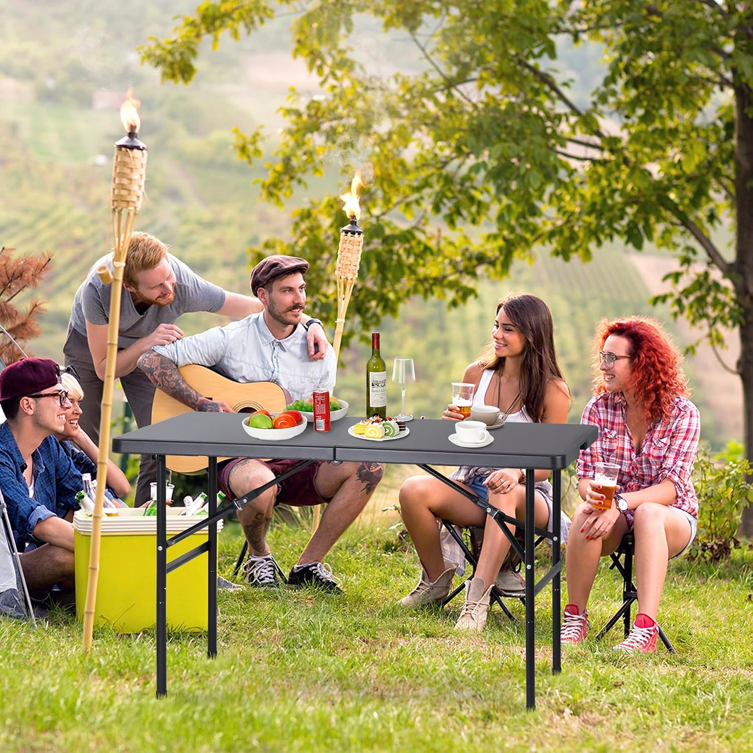 SUPER DEAL 6FT Folding Table for Indoor Outdoor, Portable Heavy Duty Fold-in-Half Plastic Dining Picnic Party Camping Table with Carrying Handle