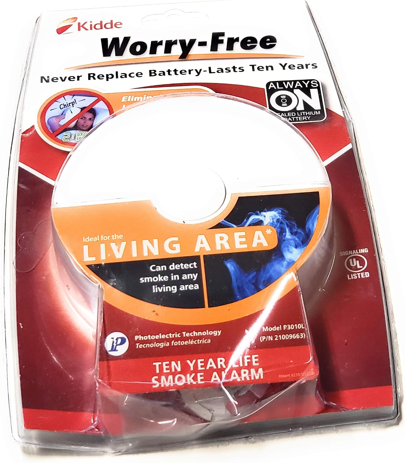 Kidde 21010407-A Worry-Free Ionization Wire-in Smoke Alarm with 10 Year Sealed Lithium Battery Backup-21010407-A