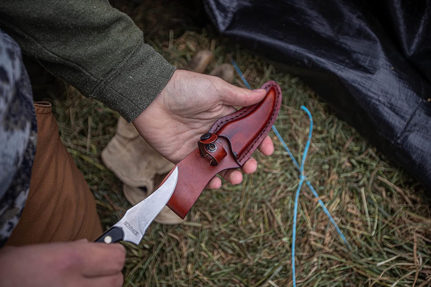 Old Timer 152OT Sharpfinger 7.1in S.S. Full Tang Fixed Blade Knife with 3.3in Clip Point Skinner Blade, Black Sawcut Handle, and Leather Belt Sheath for Hunting, Camping, Skinning, EDC, and Outdoors