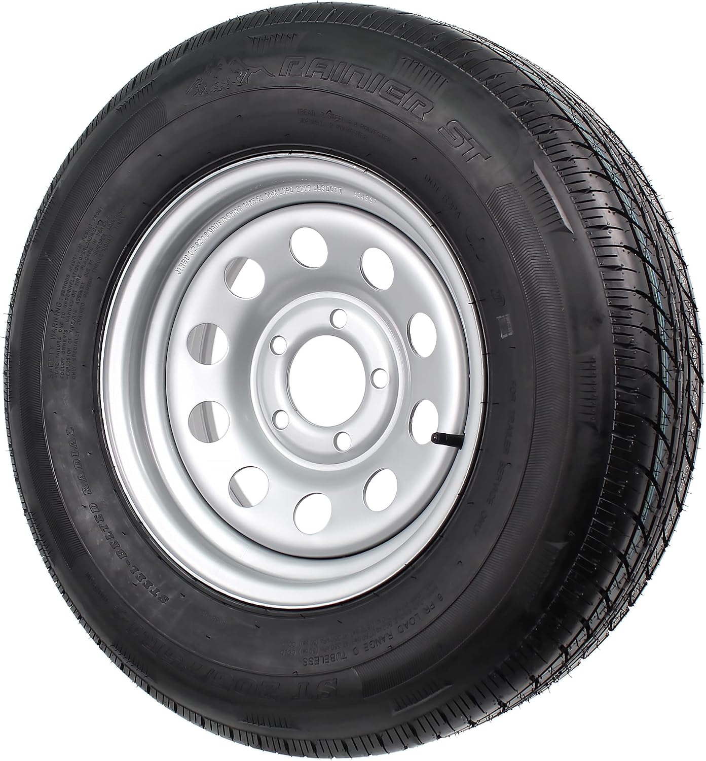 eCustomrim Radial Trailer Tire Rim Assembly ST205/75R14 14 Inch 5 Lug Grey | 5 On 4.5 Inch Center Bolt Pattern, Silver Wheel