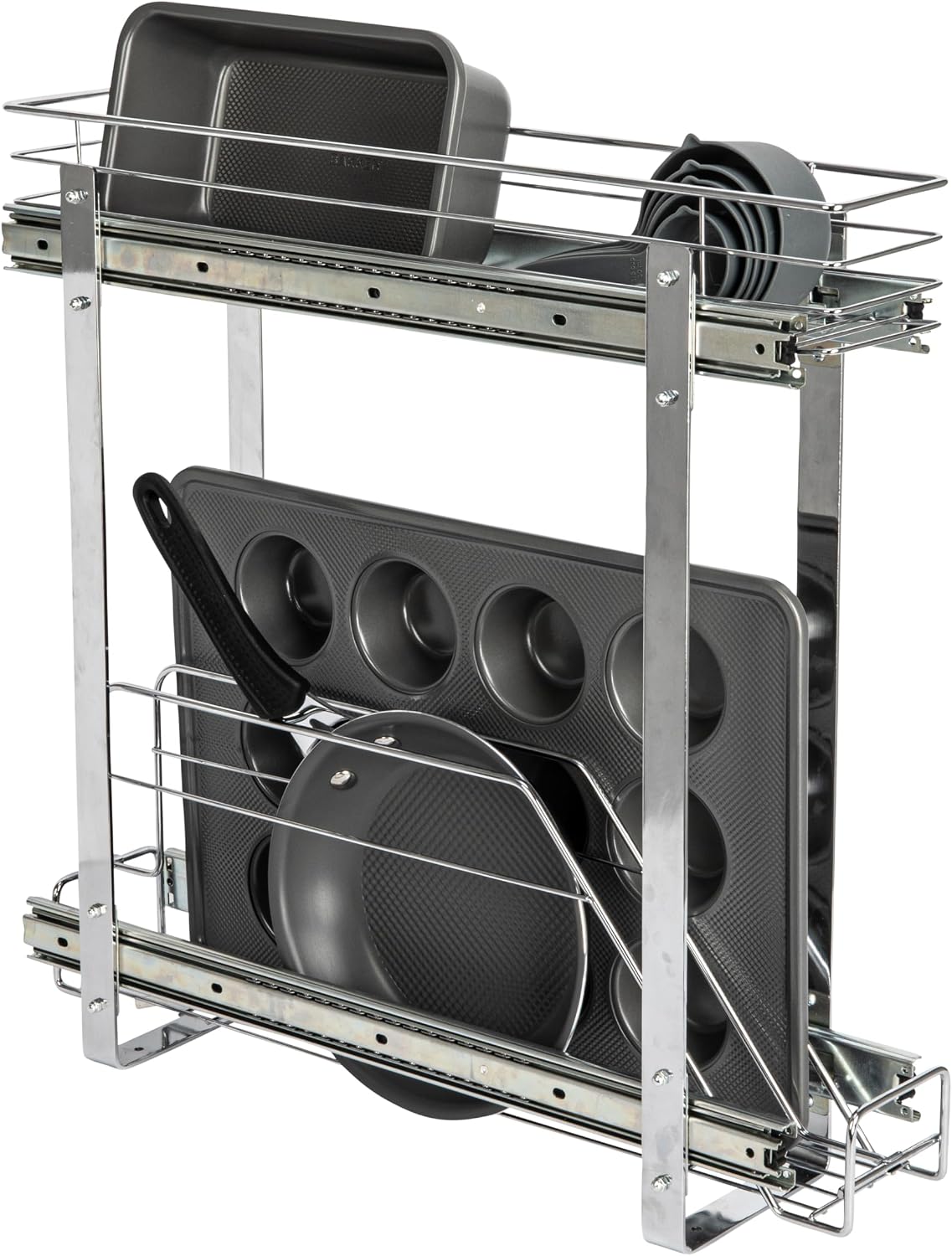 Household Essentials Glidez 2‑Tier Multipurpose Chrome‑Plated Steel Pull‑Out/Slide‑Out Under Cabinet Organizer, Chrome Finish