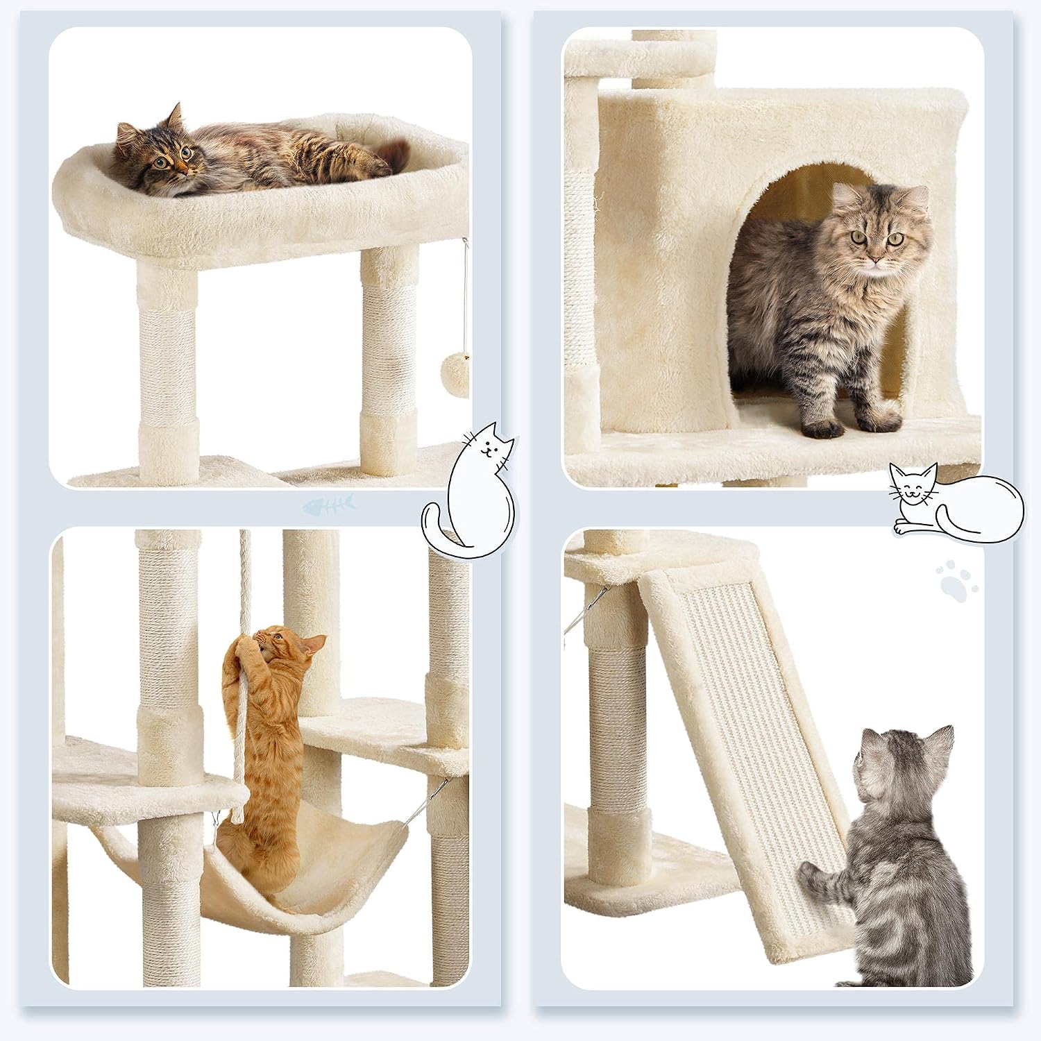 Yaheetech 63in Sturdy Large Cat Tree for Indoor Heavy Cats, Tall Tower
