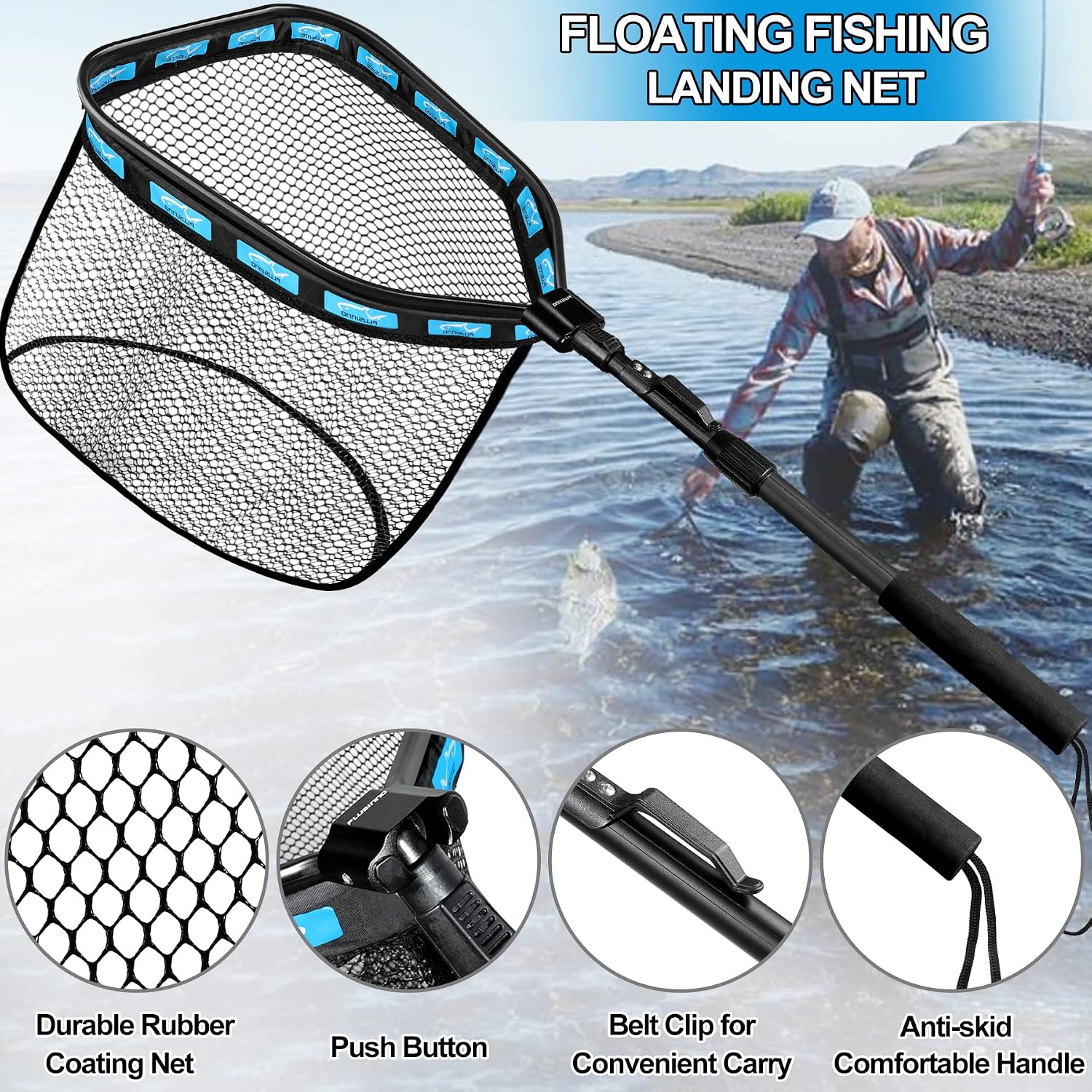 PLUSINNO Floating Fishing Net for Steelhead, Salmon, Fly, Kayak, Catfish, Bass, Trout Fishing