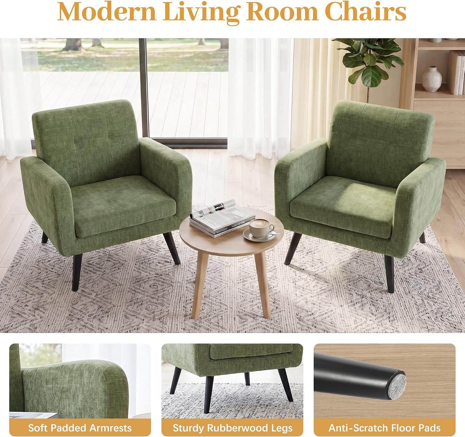 LSSPAID Modern Accent Chairs, Upholstered Fabric Cozy Armchairs, Living Room Side Chair with Solid Wood Legs, Blue