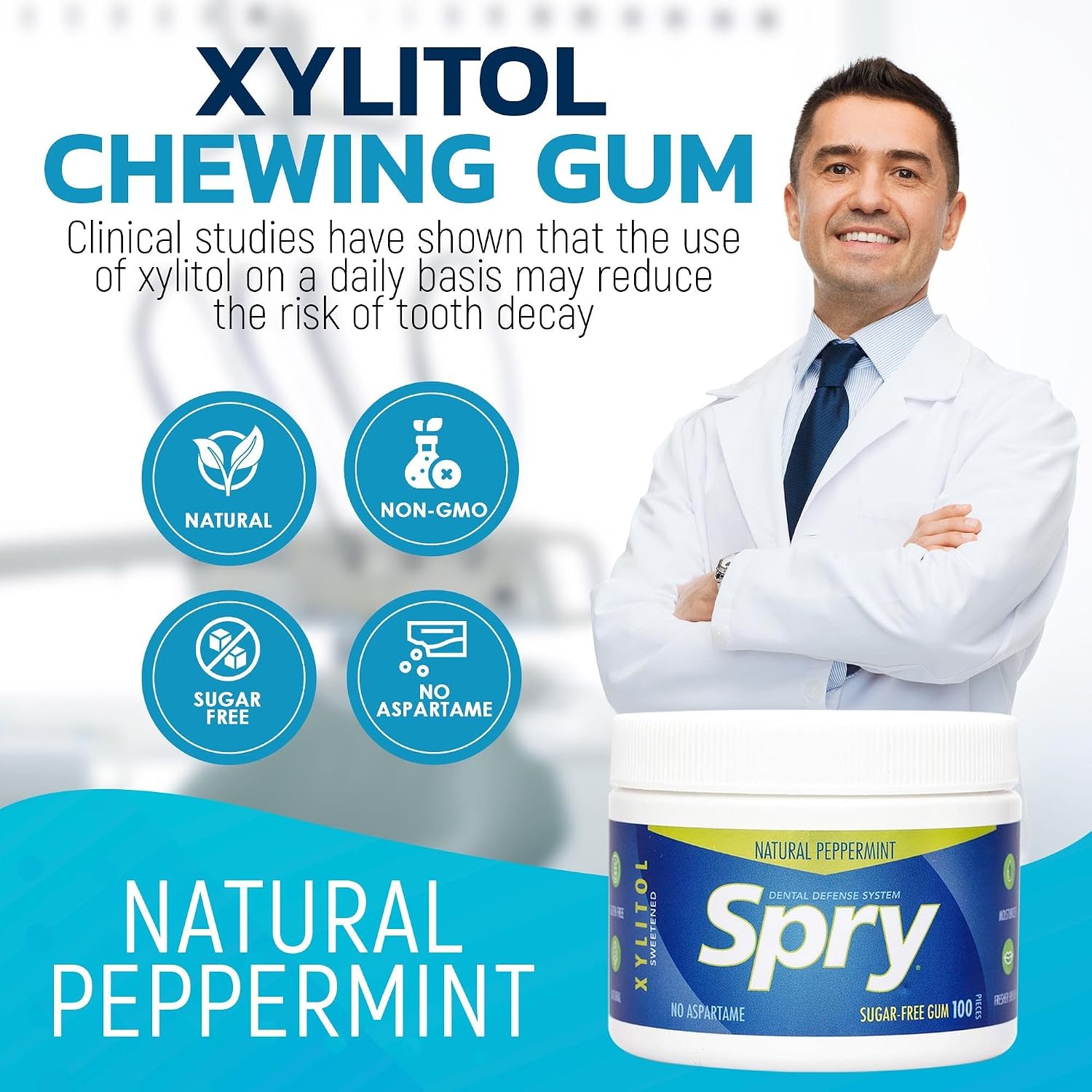 Spry Natural Xylitol Oral Rinse Mouthwash, Spearmint - 16 fl oz (Pack of 1) | Natural, Fluoride Free, Enamel Support, Low Alcohol, Gentle for Sensitive Mouth and Gum, Non-GMO, No Burn