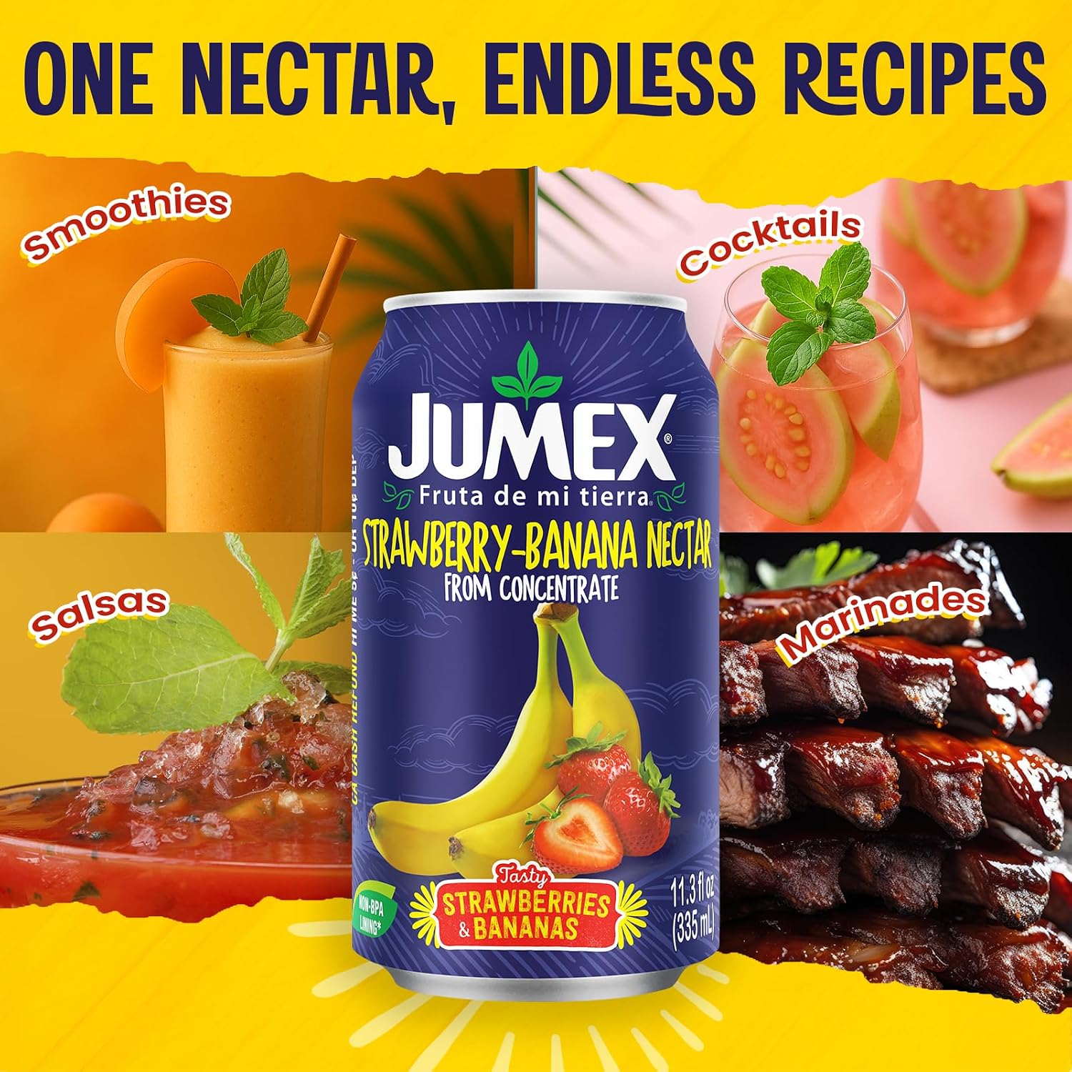 Jumex Mango Nectar Juice & Peach Nectar - Made with Fresh Fruit Puree - Tropical Fruit Juice Concentrate for Smoothie Mix, Cocktail Mixers & Kids Beverages - 11.3oz, 12 Pack Canned Drinks