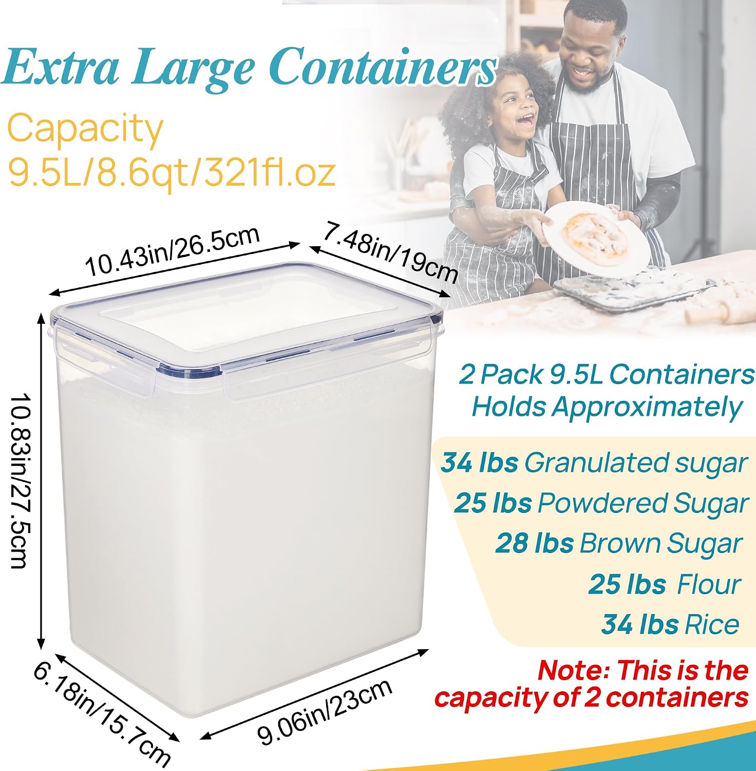 Vtopmart 5.2L Flour Sugar Storage Containers, 4 PCS, Black