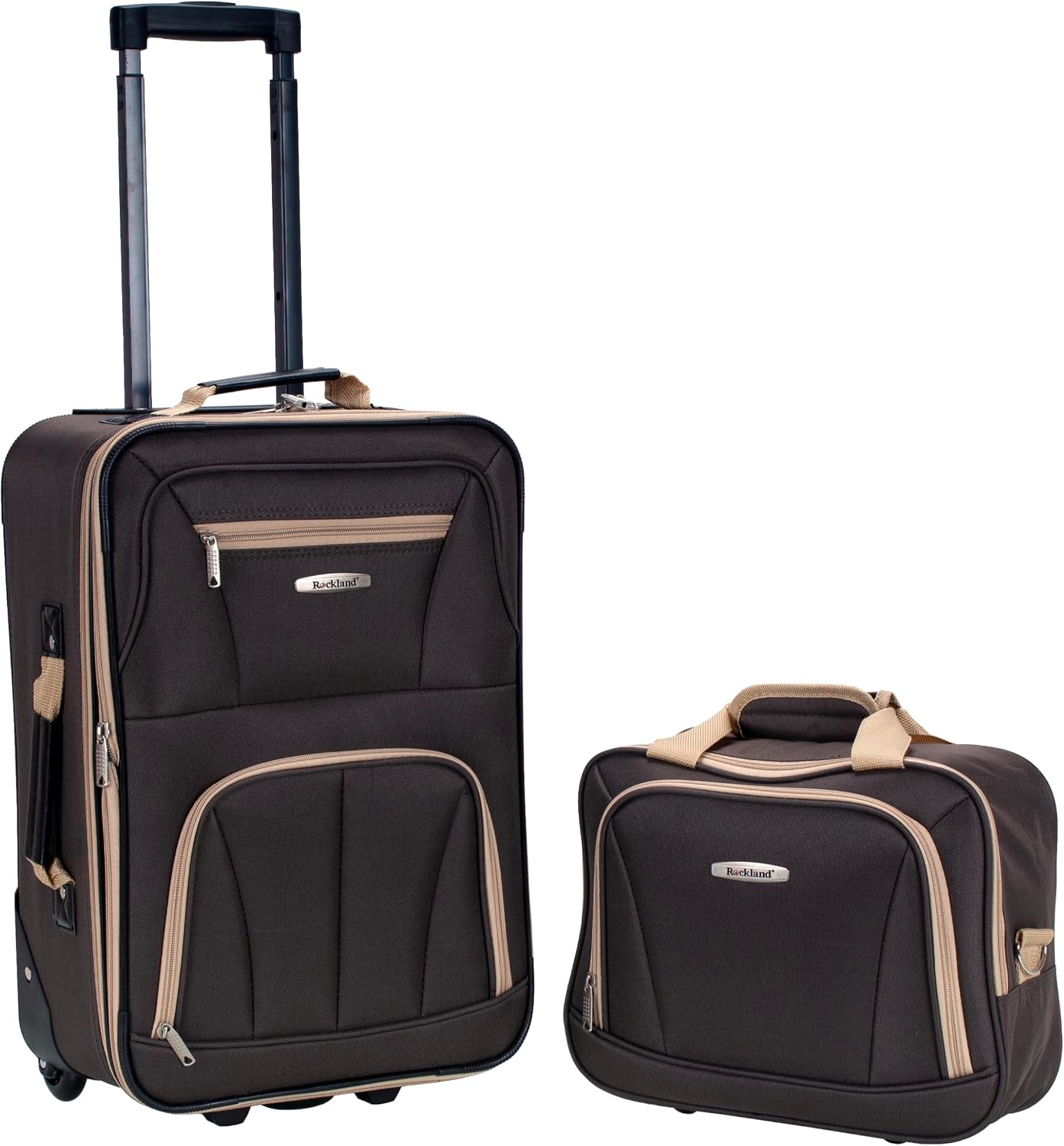 Rockland Fashion Softside Upright Luggage Set,Expandable, Telescopic Handle, Wheel, Black Dot, 2-Piece (14/19)