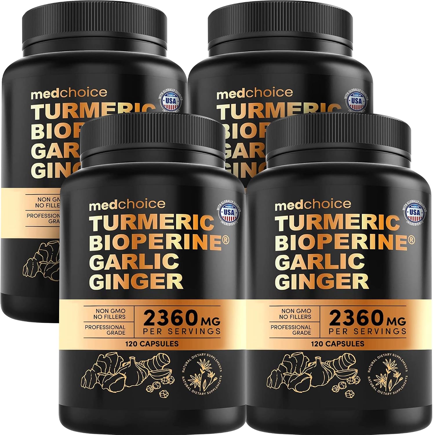 MEDCHOICE 4-in-1 Turmeric Joint Support with Garlic & BioPerine, 120ct
