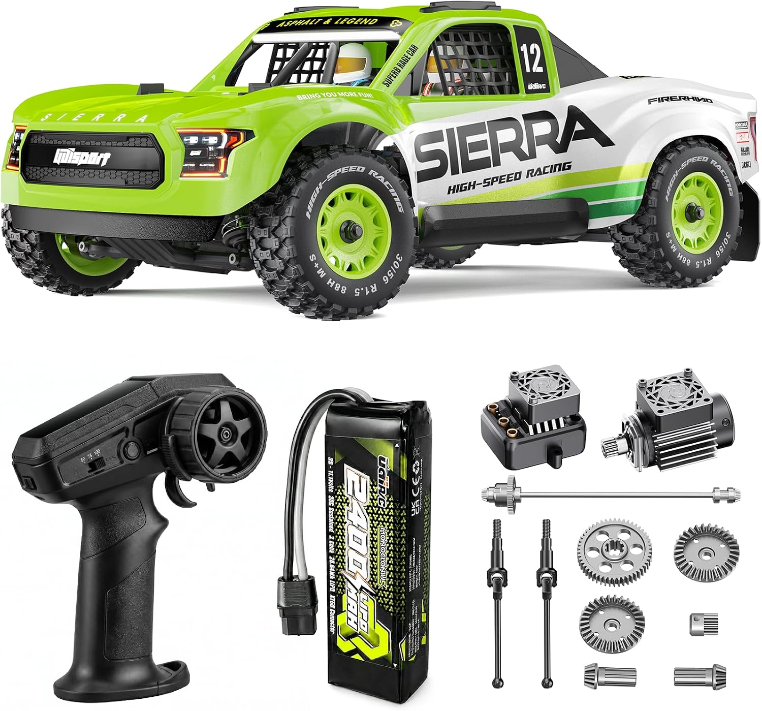 UDIRC 1203PRO 1/12 RC Short Course Truck, 50MPH 3S Brushless Fast RC Car with Gyro and Center Diff for Adults, 4WD All Terrain Desert Truck RTR