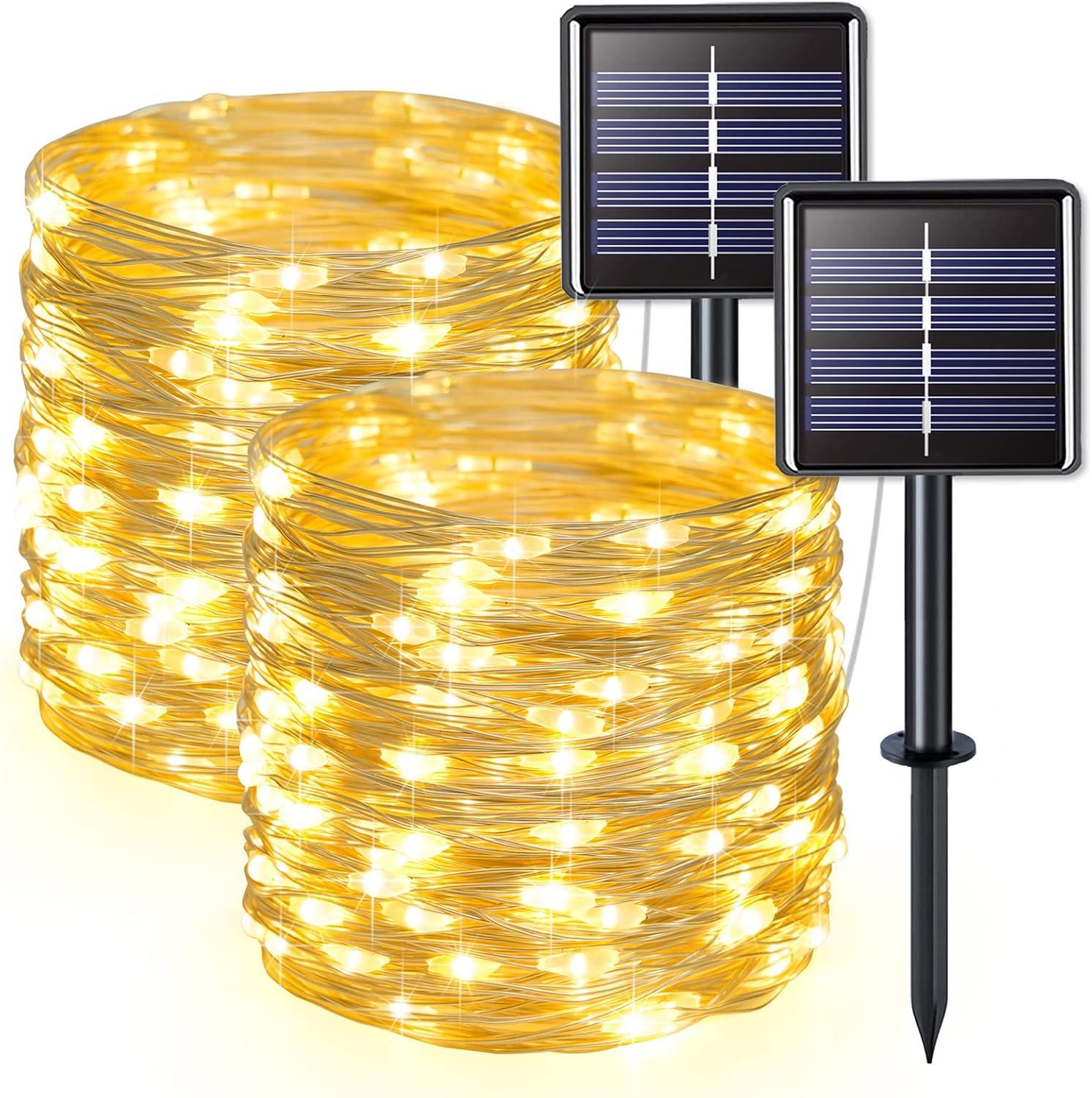 JMEXSUSS 2 Pack Solar String Lights Outdoor Total 66FT 200LED Fairy Lights | Outdoor Waterproof, 8 Modes Solar Christmas Lights for Outside Garden Tree Patio Yard Wedding Christmas Decorations, White