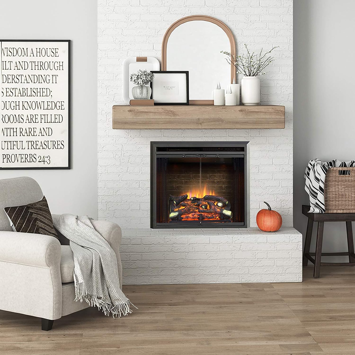 PuraFlame Klaus Electric Fireplace Insert with Fire Crackling Sound, Glass Door and Mesh Screen, 750/1500W, Black, 29 15/16 Inches Wide