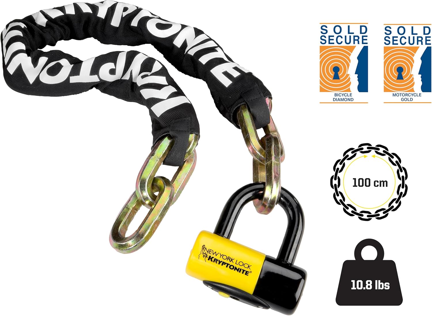 Kryptonite New York FAHGETTABOUDIT 1410 Bike Chain Lock, 3.28 Feet Long 14mm Steel Chain Heavy Duty Anti-Theft Bicycle Chain Lock with Keys