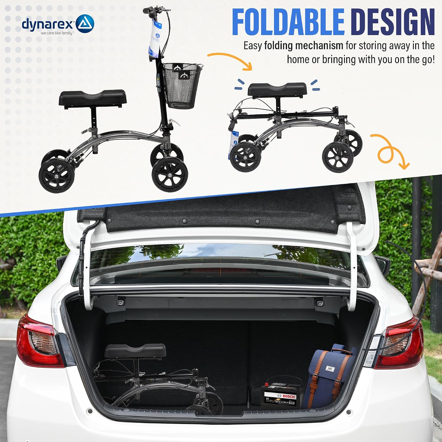 Dynarex Steerable Knee Walker with Basket
