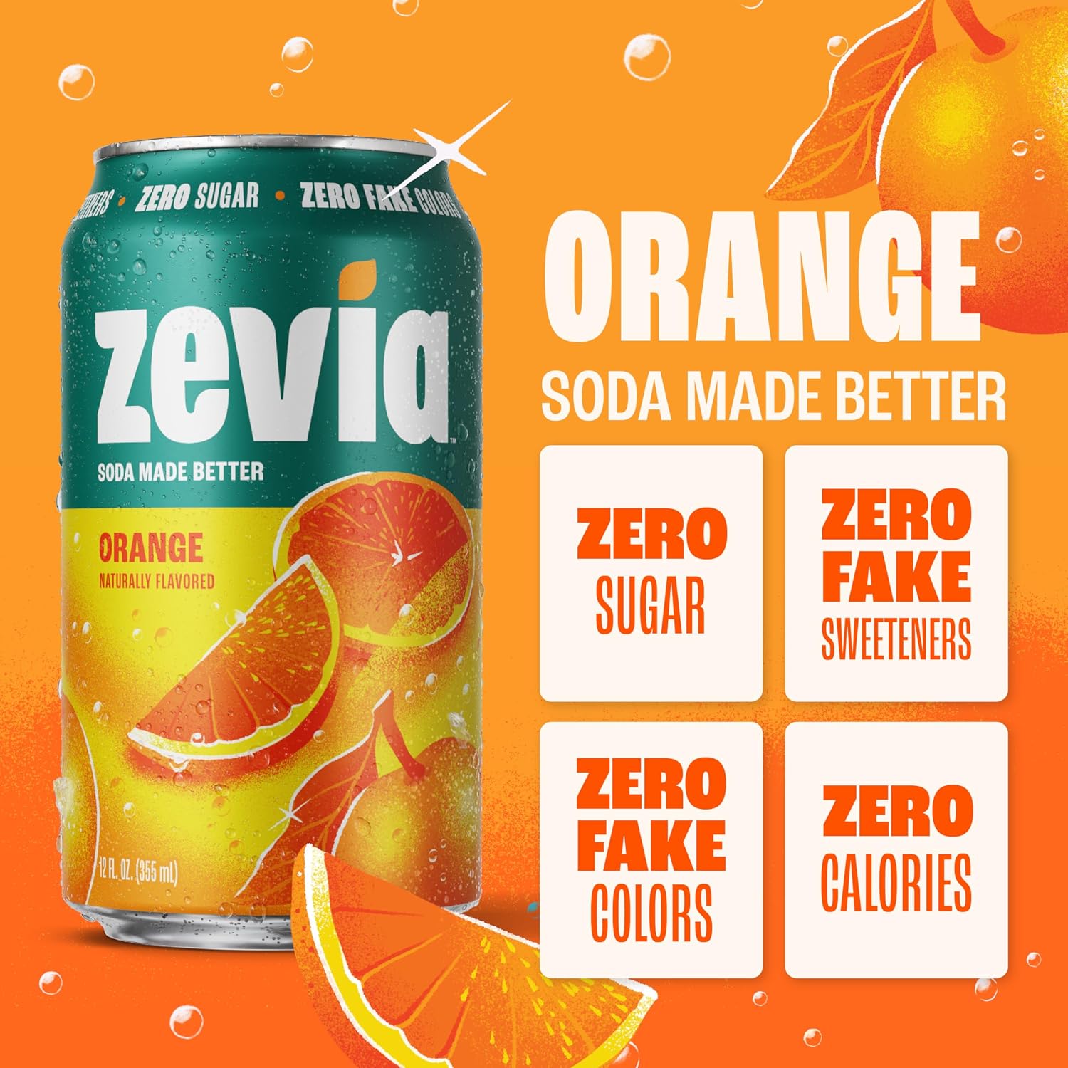 Zevia Zero Calorie Soda, Orange, 12 Ounce Cans (Pack of 6)
