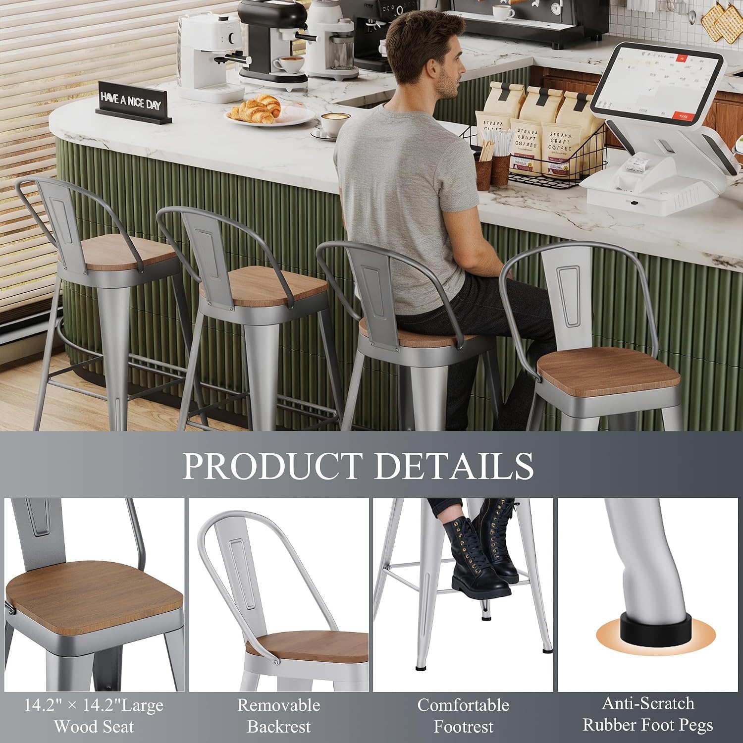 Aklaus Metal Bar Stools Set of 4