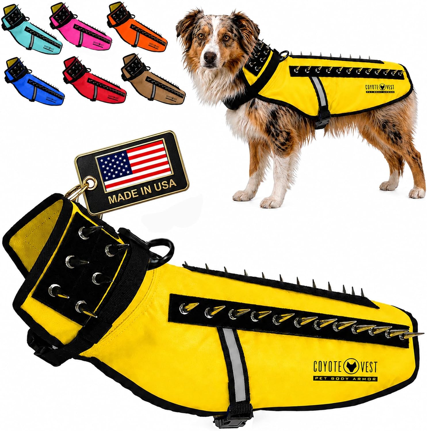 CoyoteVest Stab-Resistant Dog Harness, Made in USA, X-Small, Neon Pink | Stab-resistant Vest Helps Protect Small Dogs From Coyotes, Aggressive Dogs and Birds of Prey, with Removable Spikes