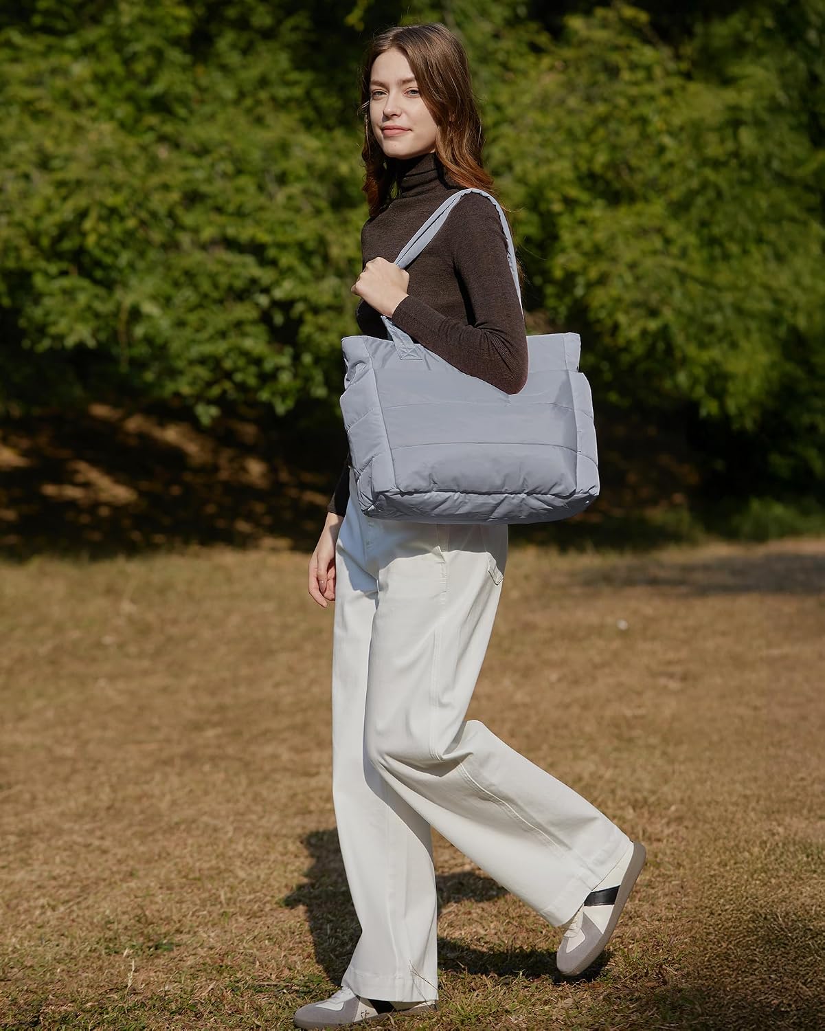 BAGSMART Tote Bag for Women, Lightweight Puffy Tote Bag with Compartments Shoulder Bag Handbag for Travel, Work, Gym | Lightweight