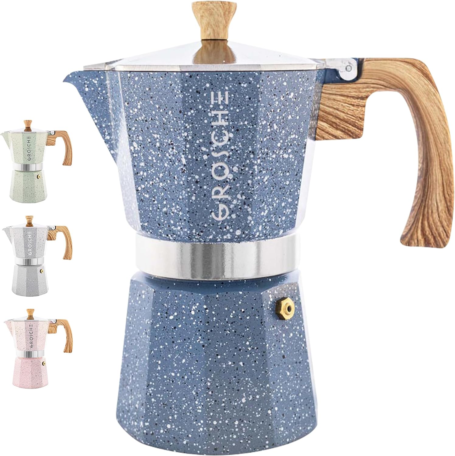 GROSCHE Milano Moka Pot | 9 Espresso Cup - 15.2 oz | Stovetop Espresso Percolator & Coffee Maker – Portable, Ideal for Home and Camping | Cuban Coffee Maker And Italian Moka Pot For Stovetop Espresso; For Gas, Electric, And Propane Stoves With A Soft-Tou…