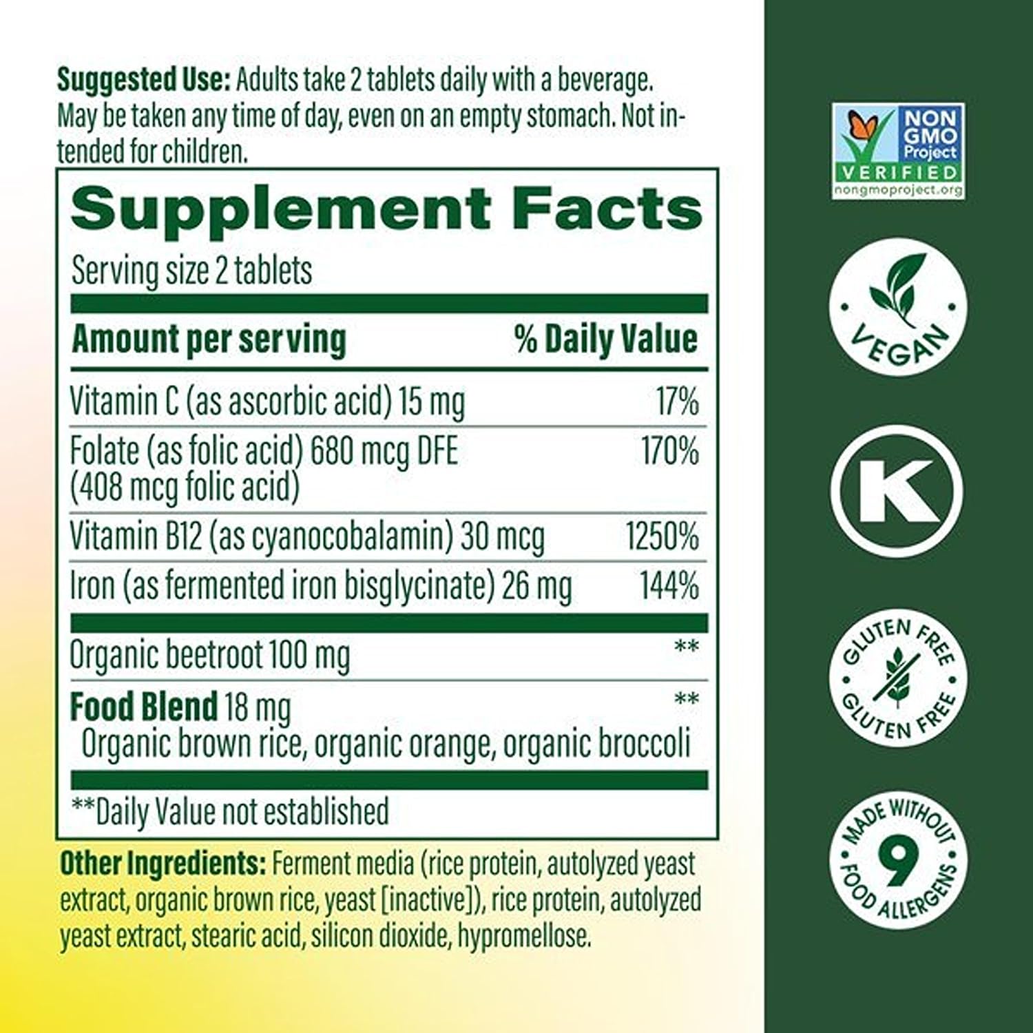 MegaFood Blood Builder Iron Supplement, Energy Support, 72 Mini Tablets