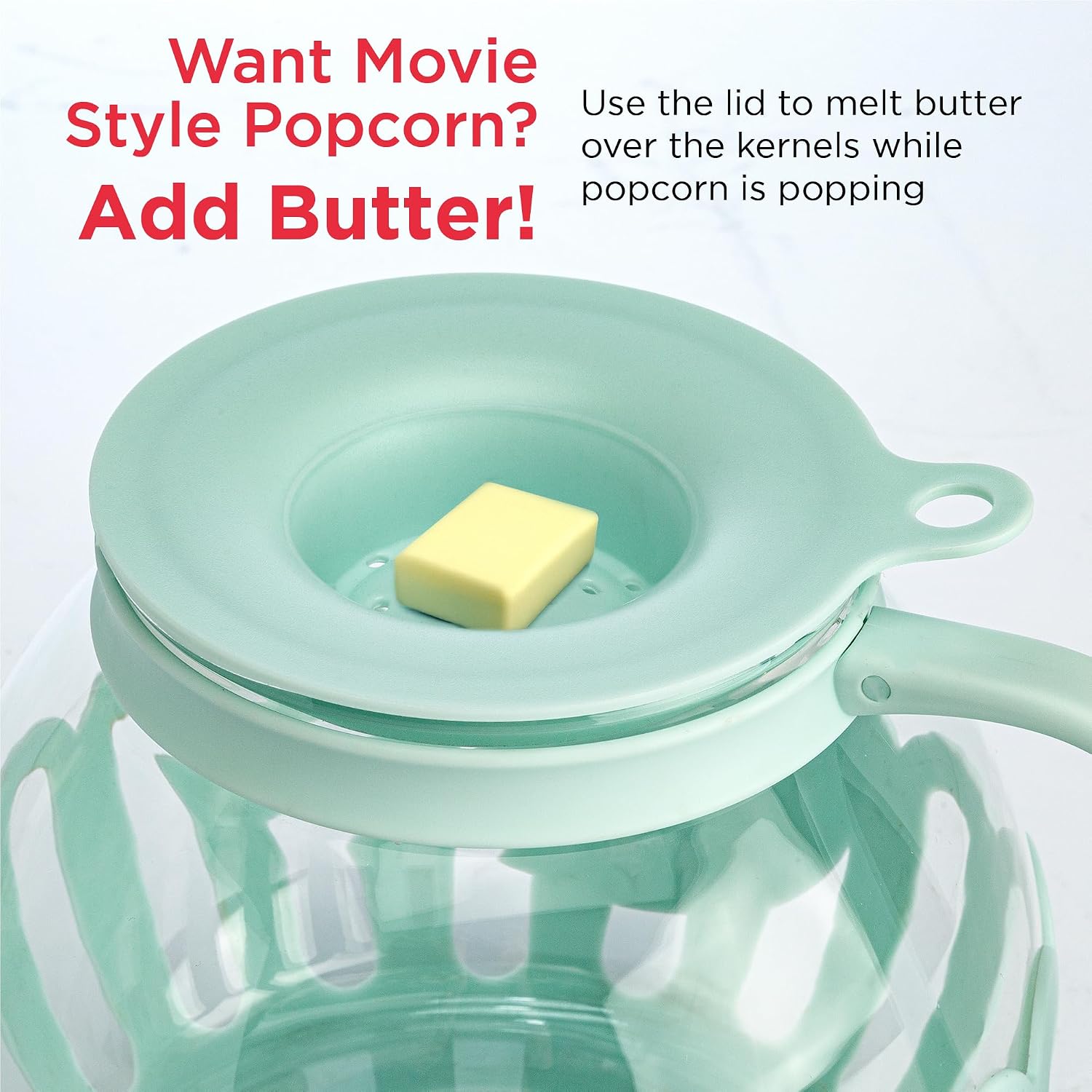 Ecolution Patented Micro-Pop Microwave Popcorn Popper with Temperature Safe Glass, 3-in-1 Lid Measures Kernels and Melts Butter, Made Without BPA, Dishwasher Safe, 3-Quart, Red