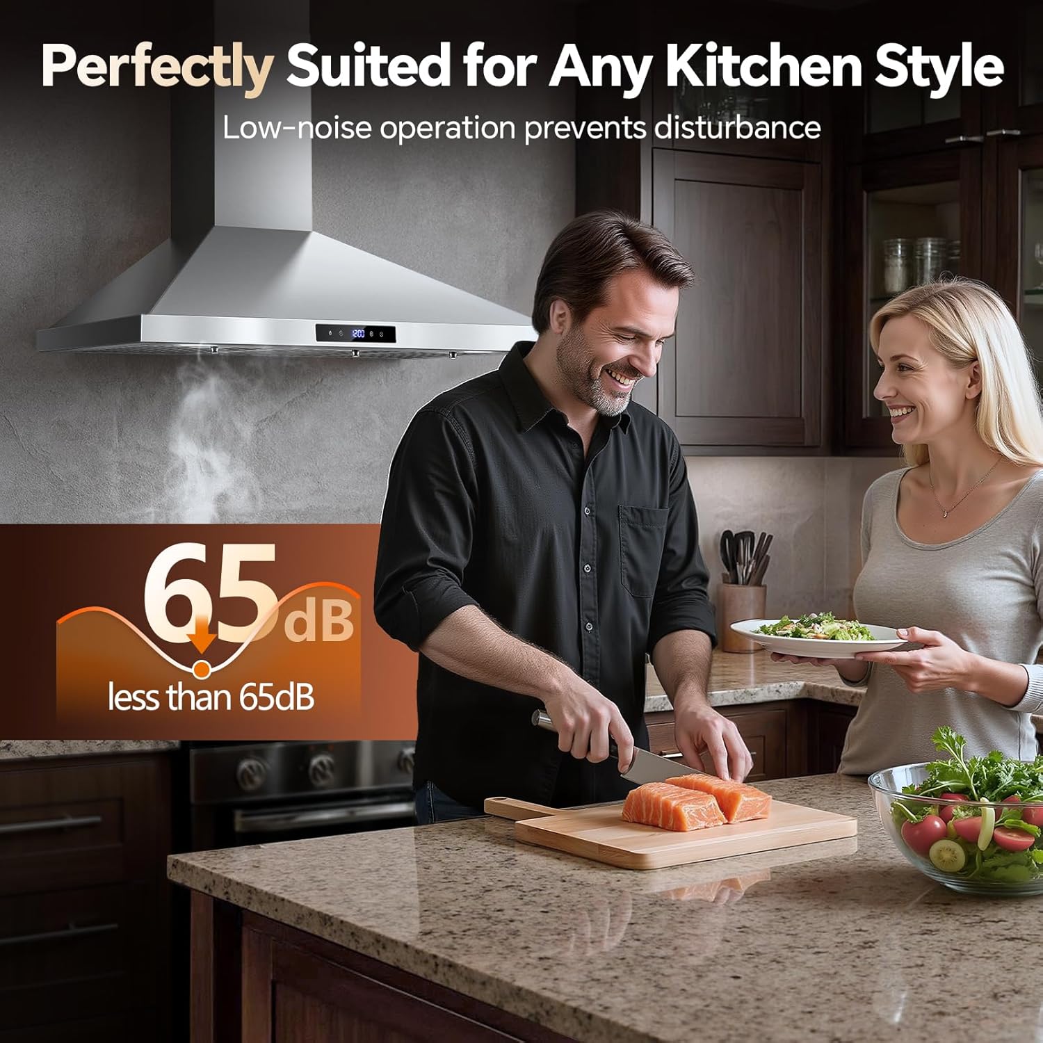 Tieasy Wall Mount Range Hood 30 inch Kitchen Hood 700 CFM with Ducted/Ductless Convertible Duct, Touch Control, Permanent Filters, Stainless Steel